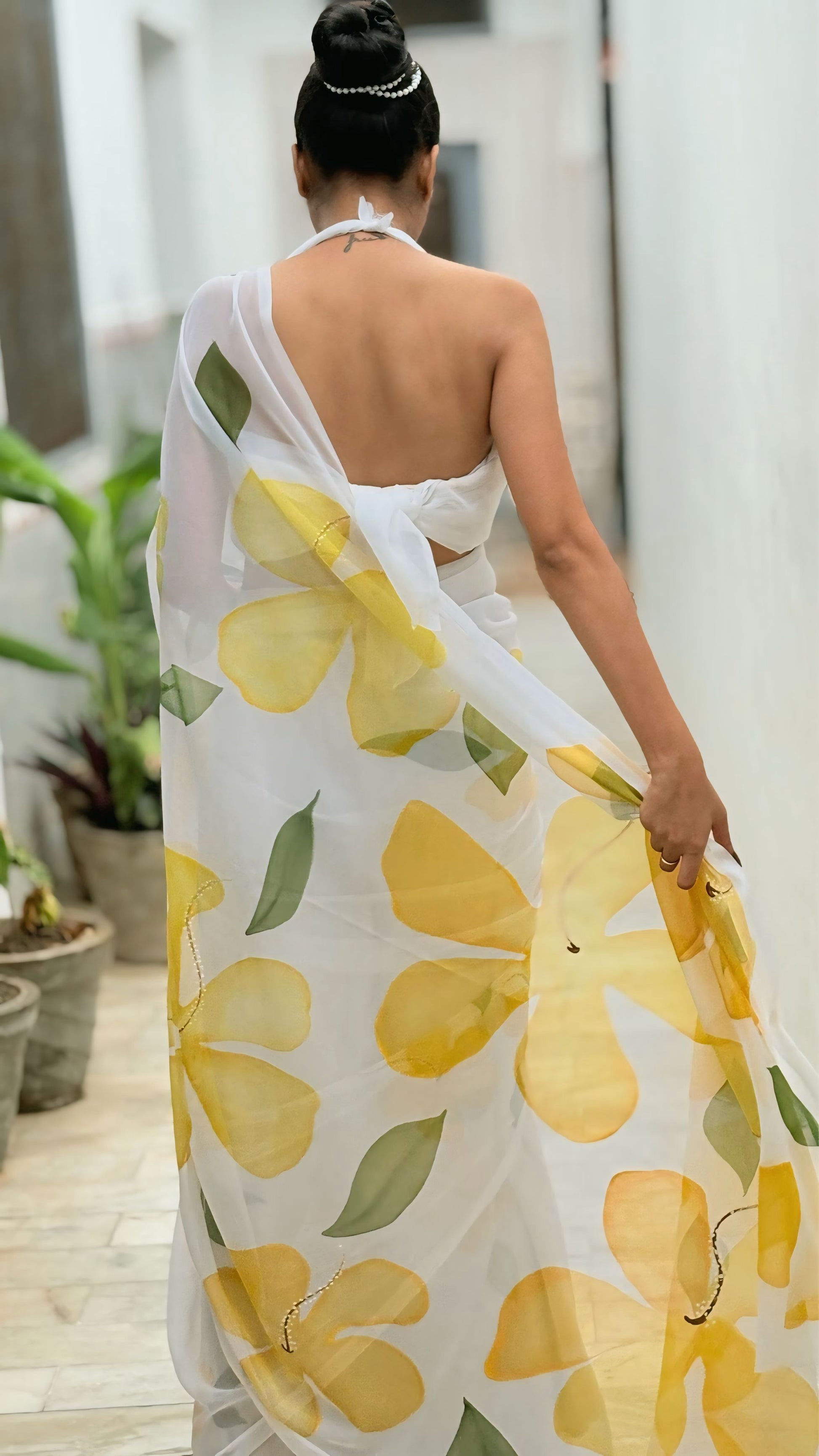 Hand-Painted Gold-Tone Saree