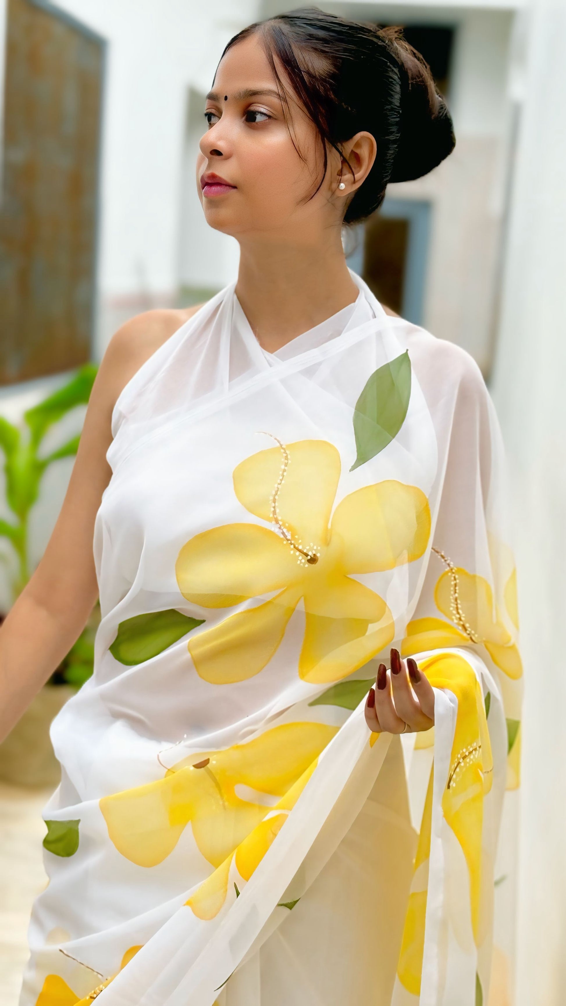 Hand-Painted Gold-Tone Saree