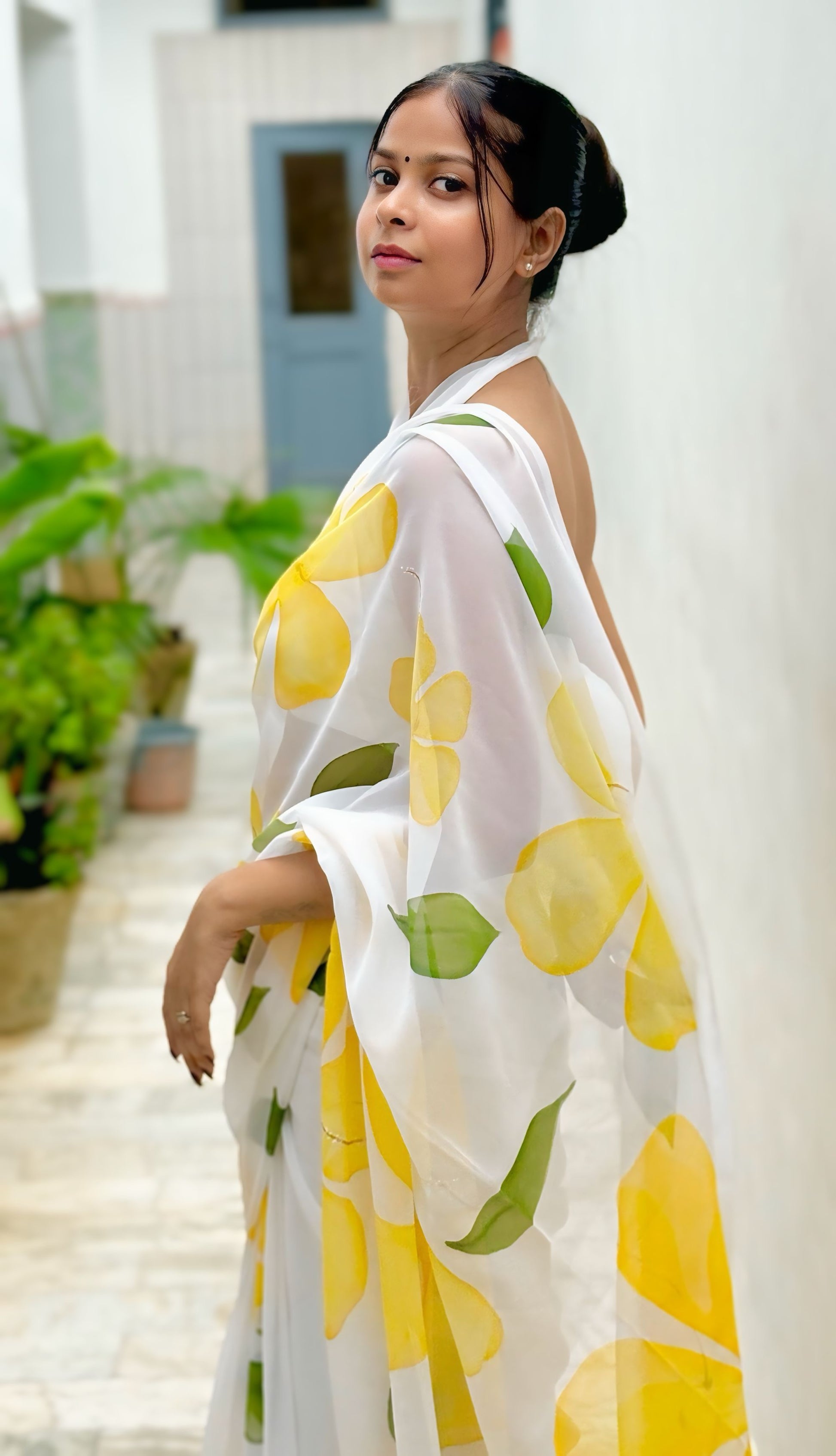 Hand-Painted Gold-Tone Saree