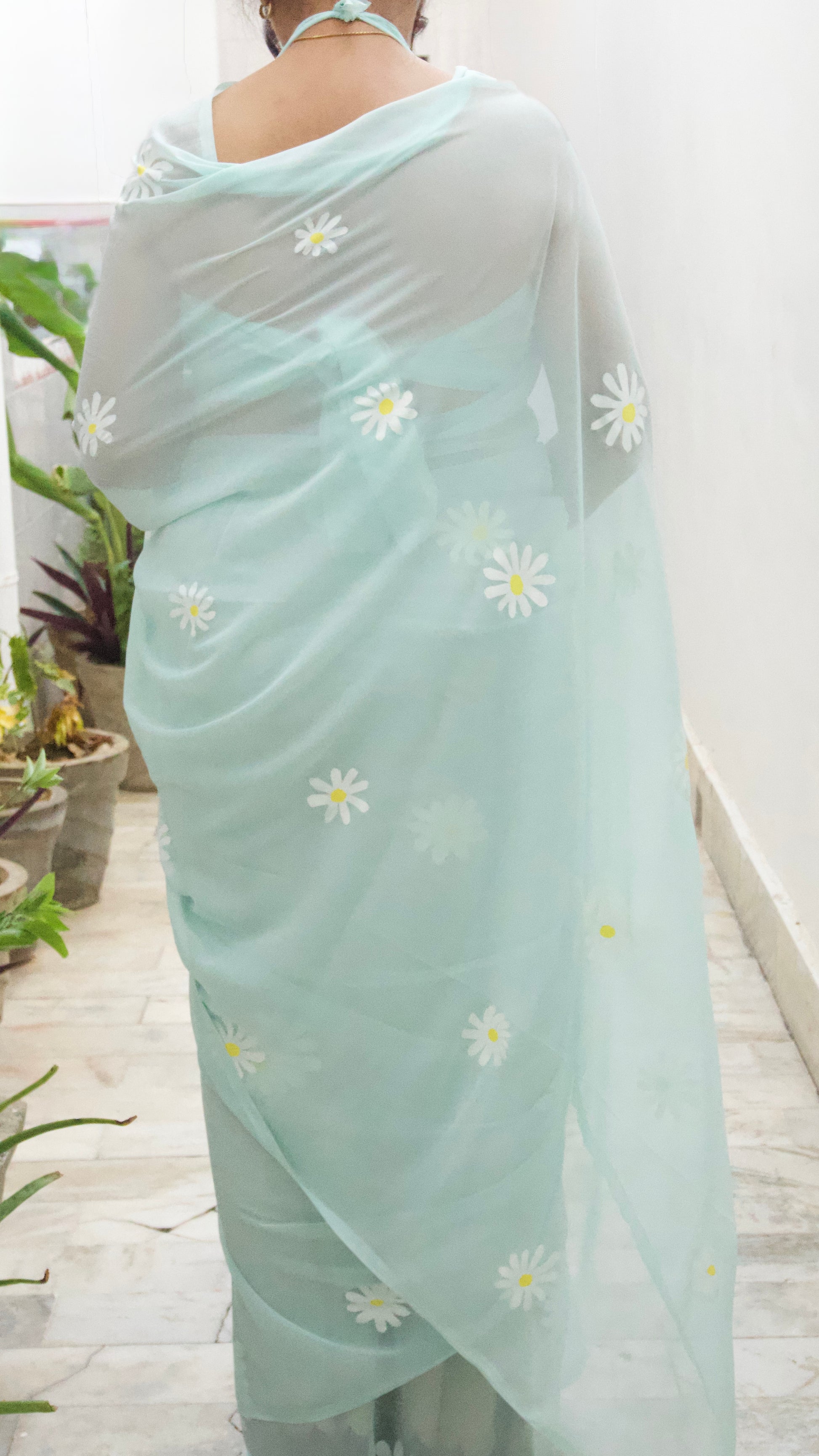 Hand-Painted Daisy Saree