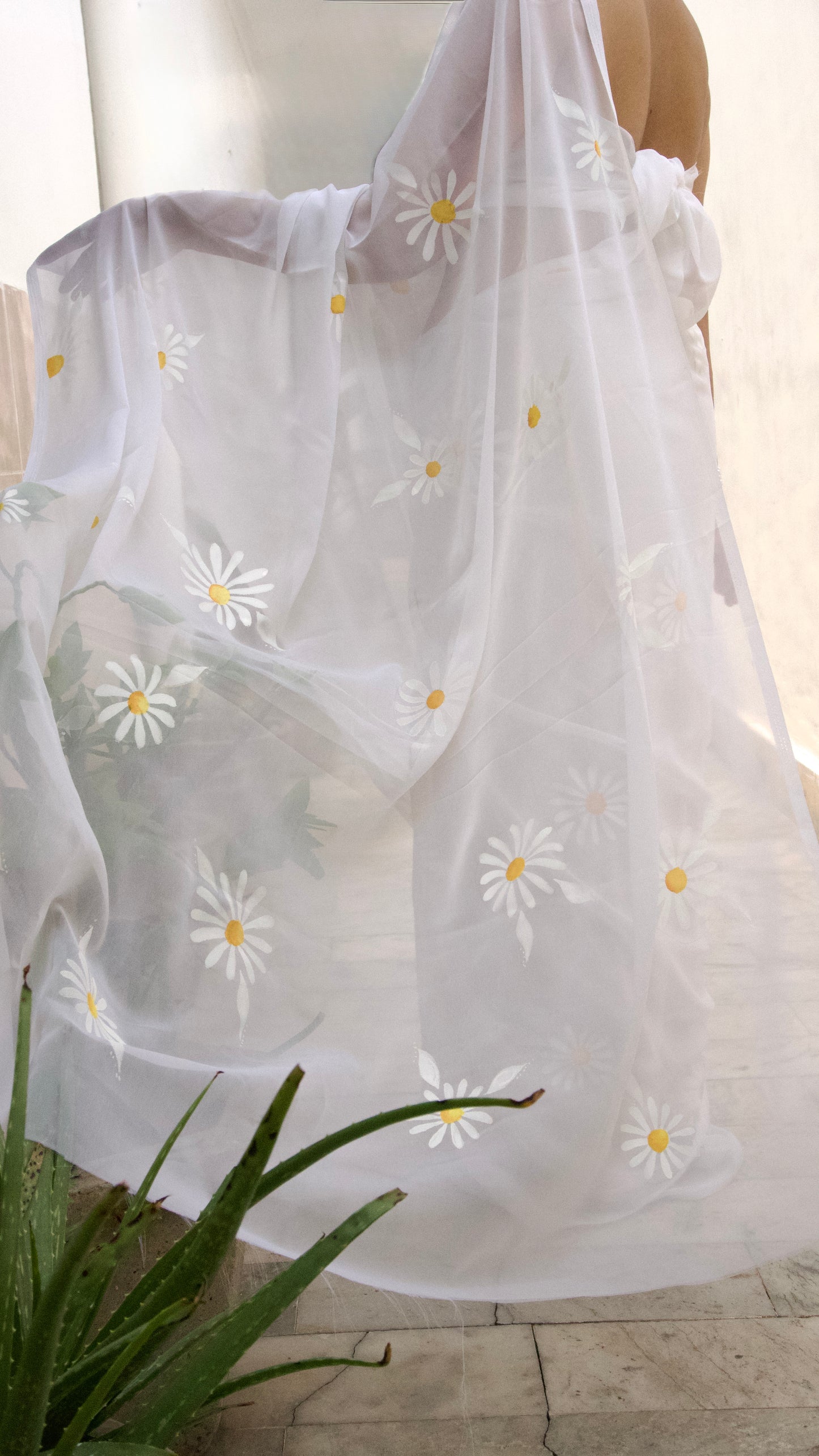 White Hand-Painted Saree
