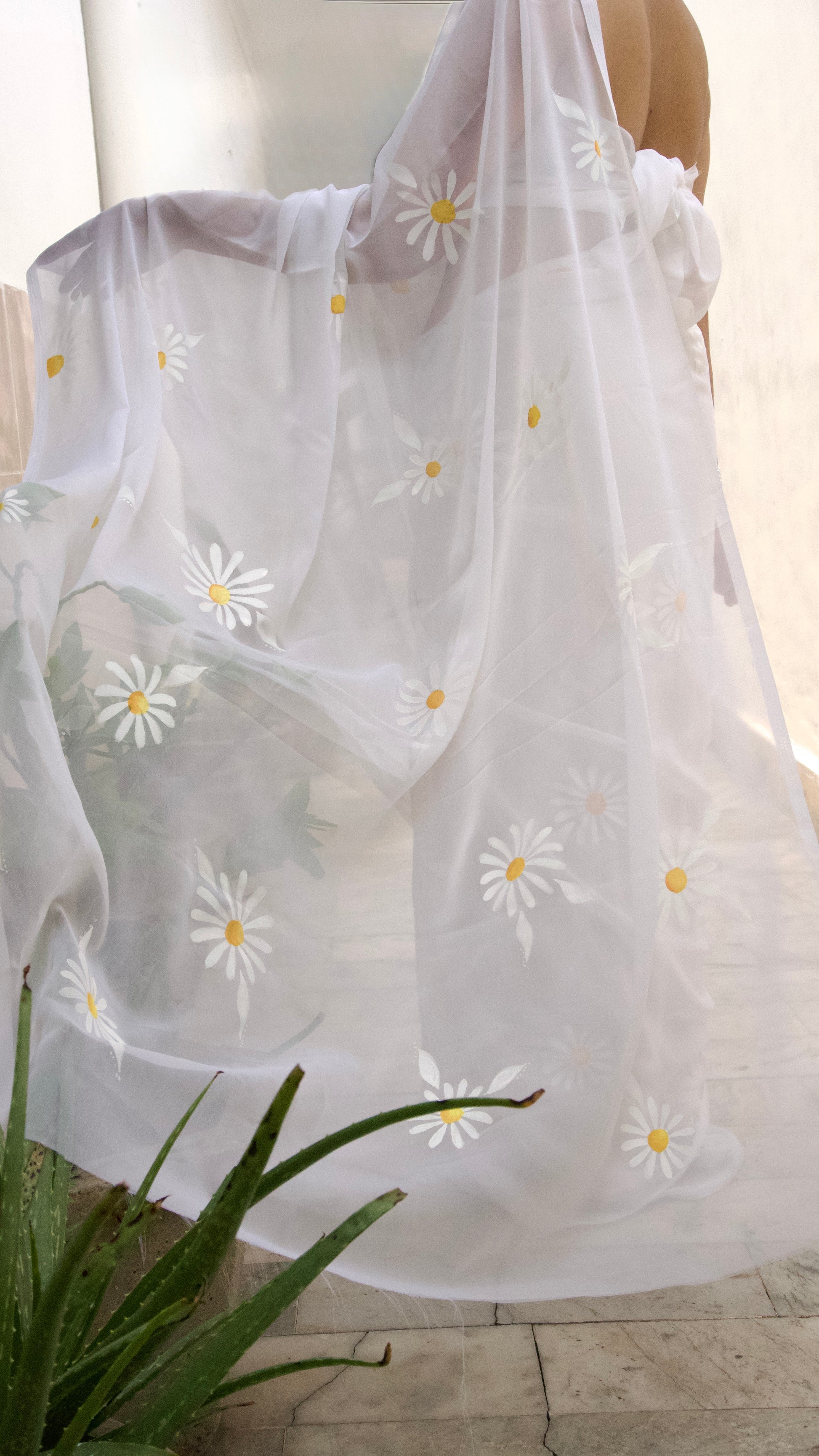 White Hand-Painted Saree