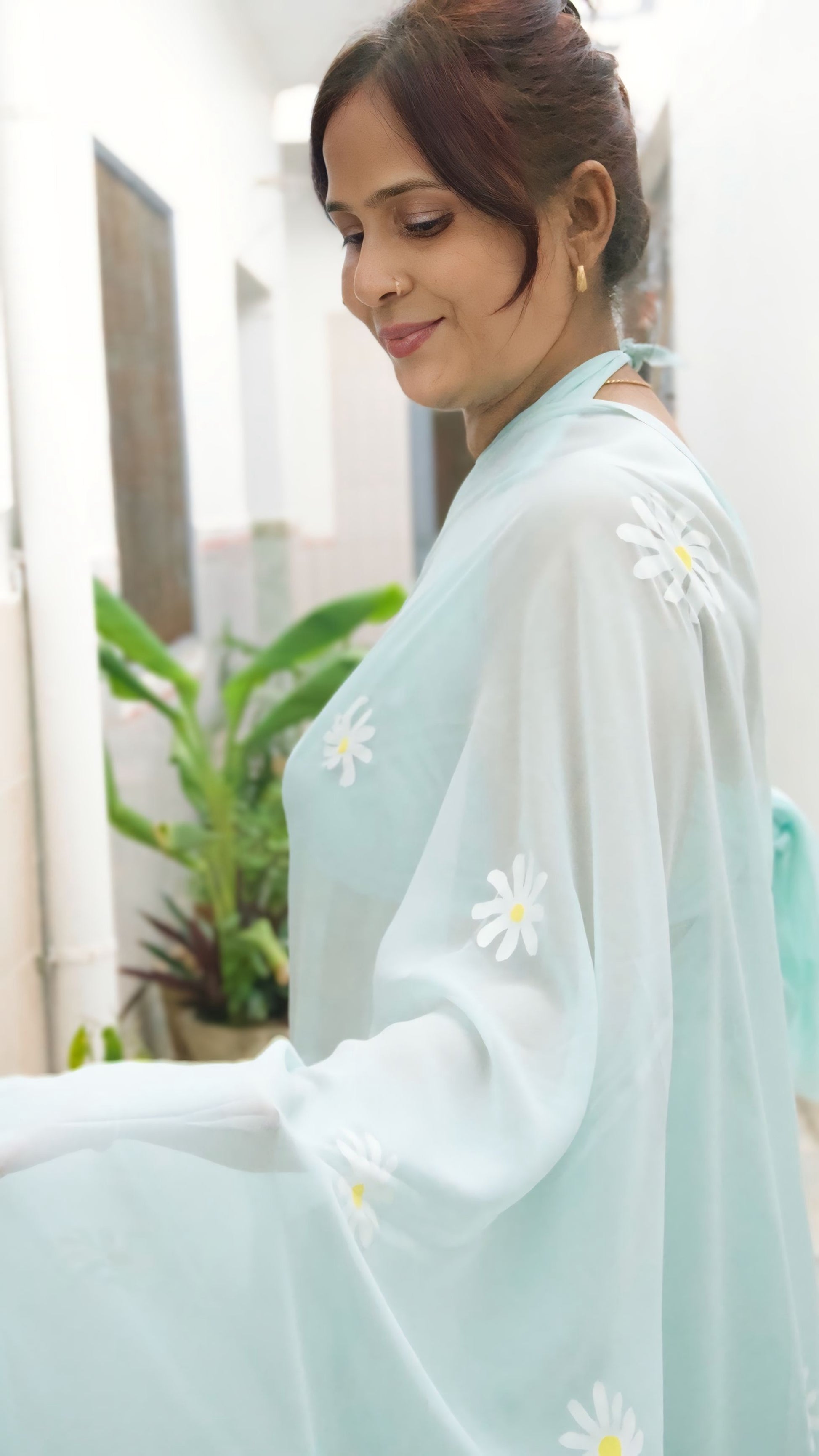 Hand-Painted Daisy Saree