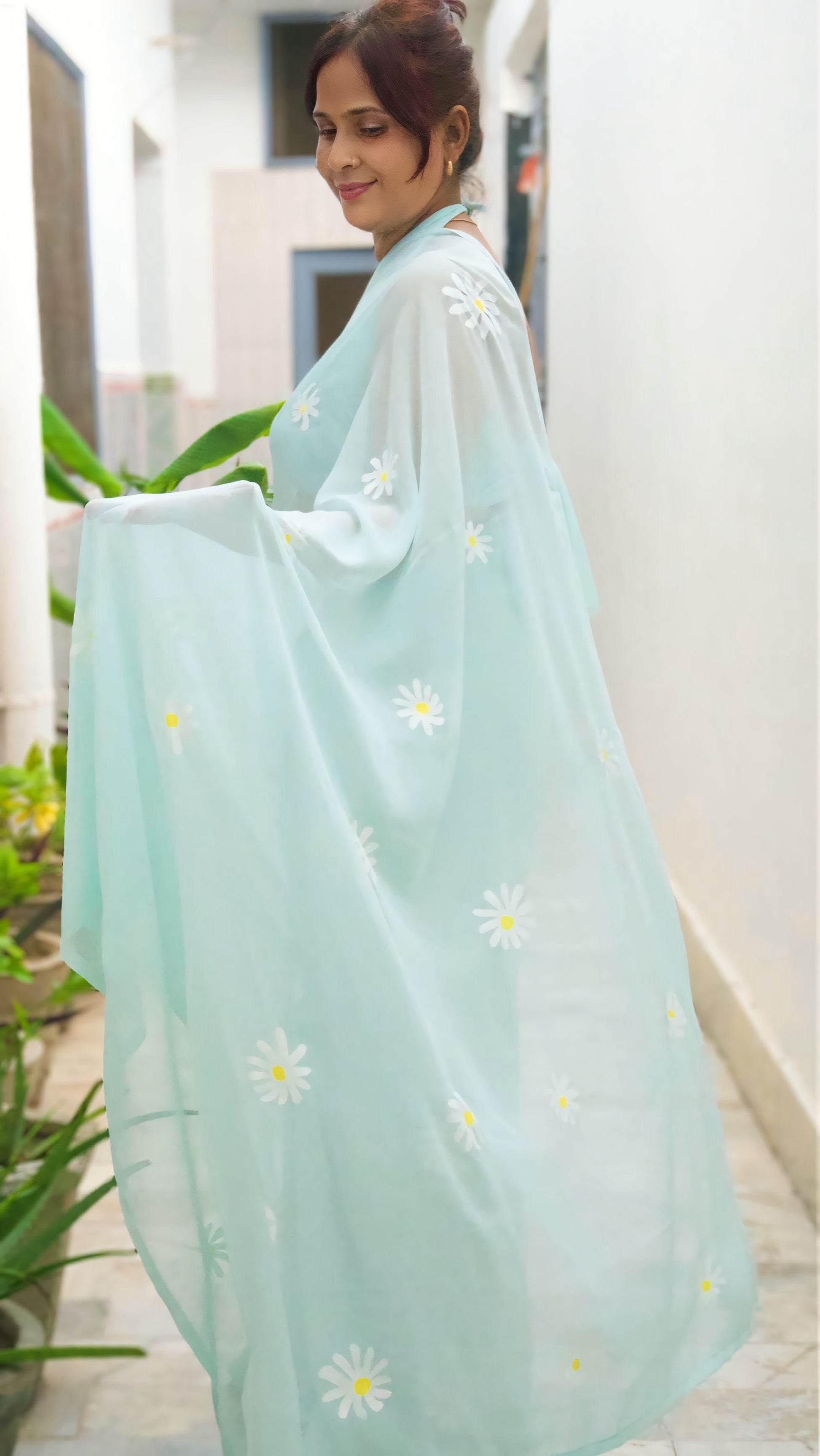 Hand-Painted Daisy Saree