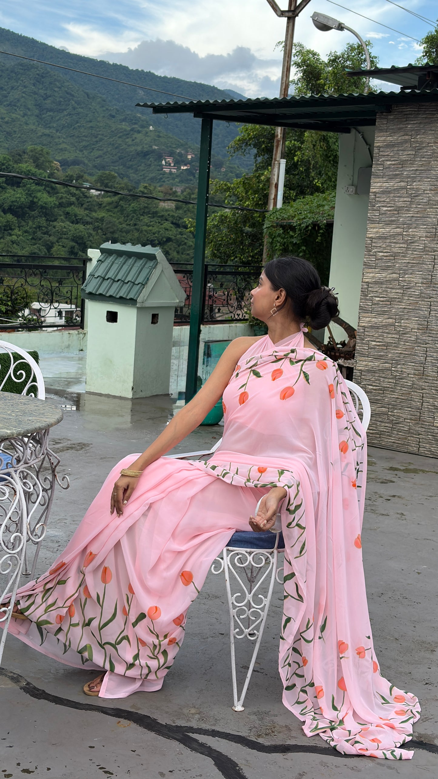 Hand-Painted Tulip Saree