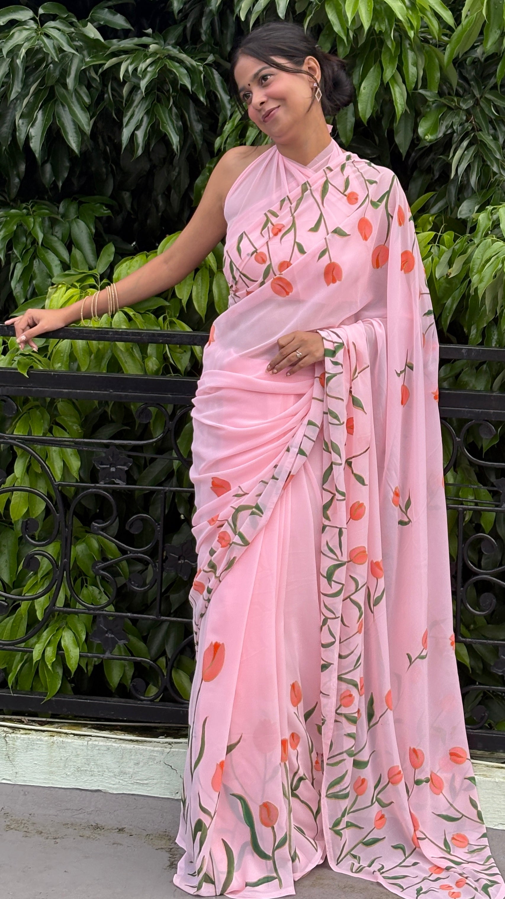 Hand-Painted Tulip Saree