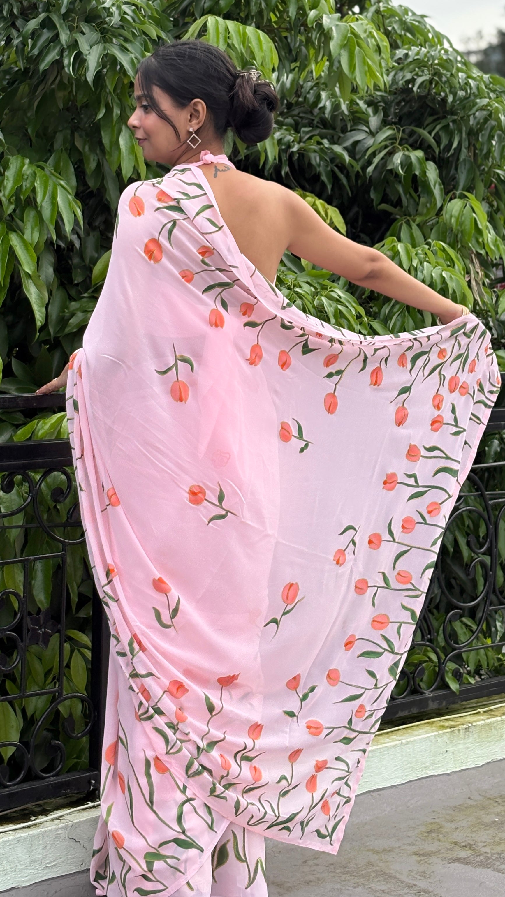 Hand-Painted Tulip Saree