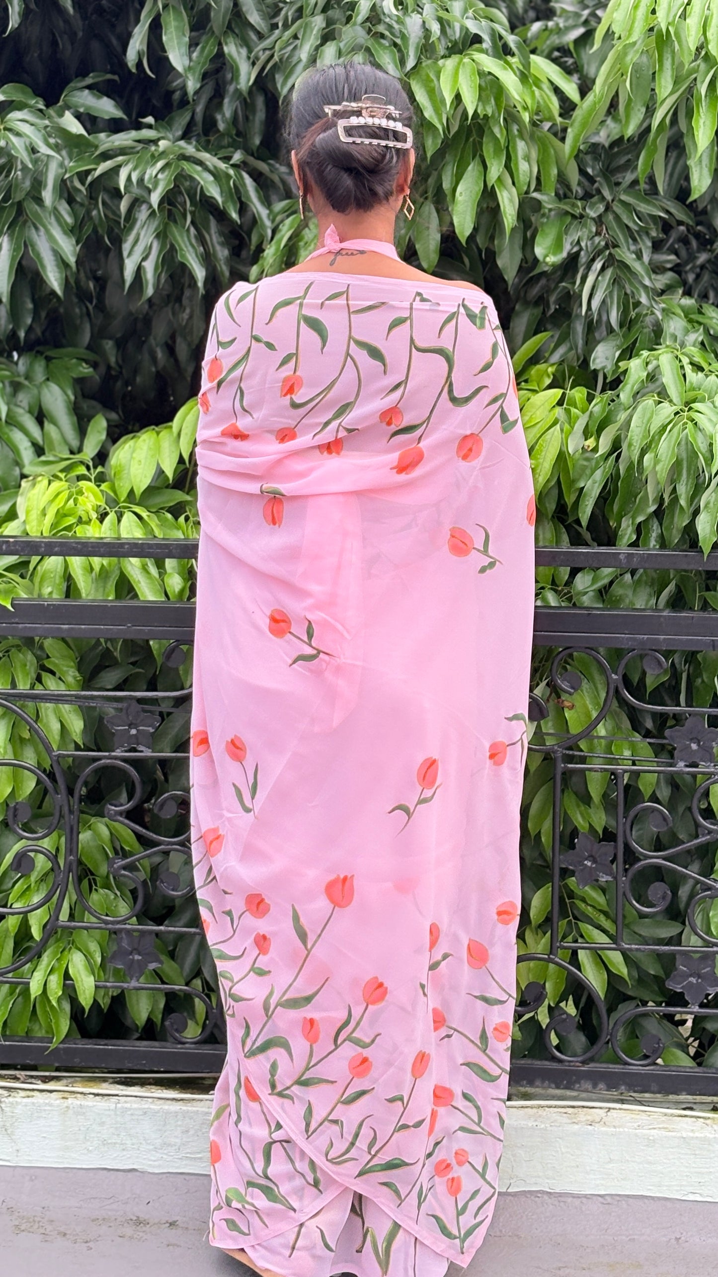 Hand-Painted Tulip Saree