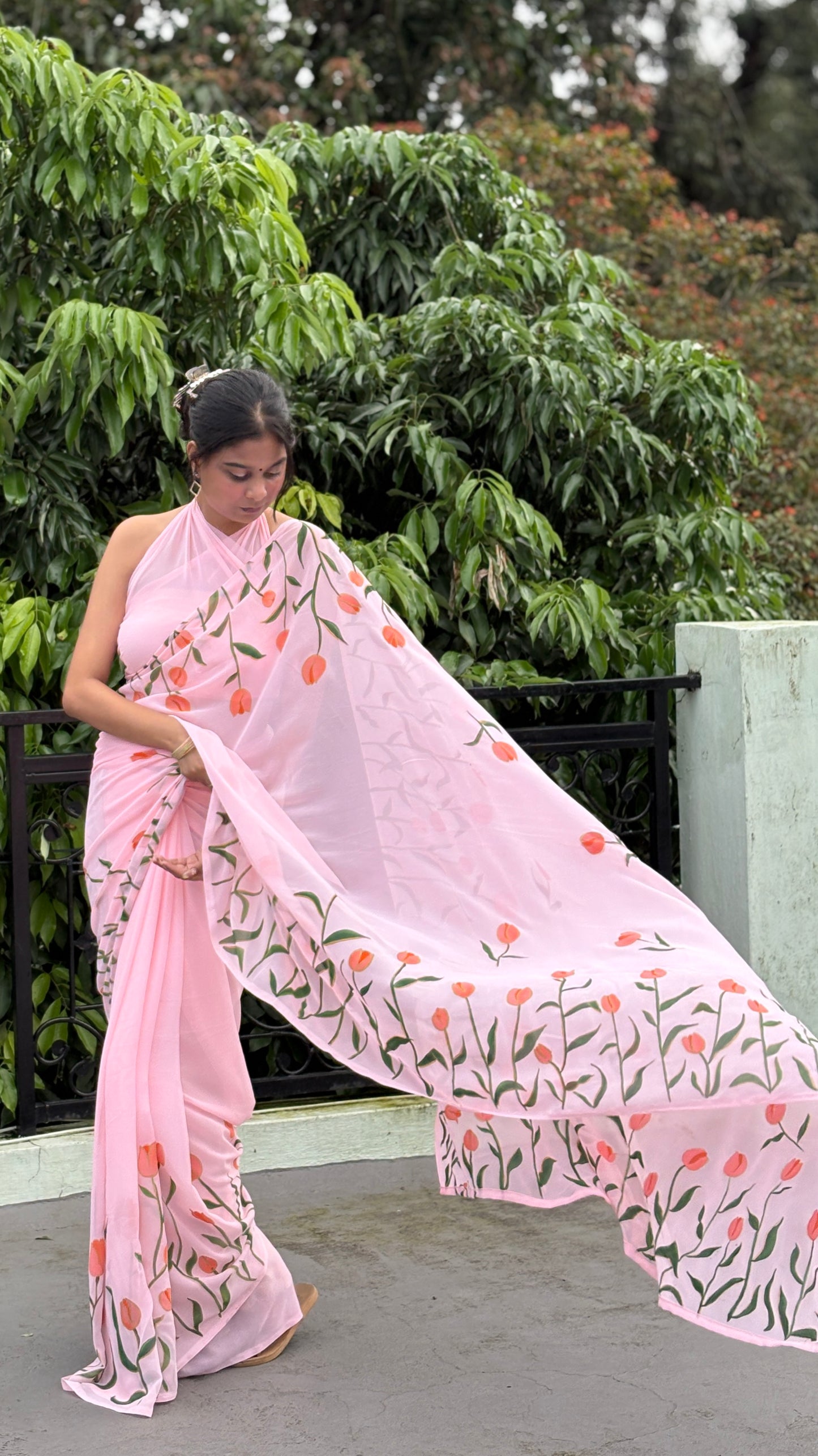 Tulip Touch — Hand-Painted Tulip Saree