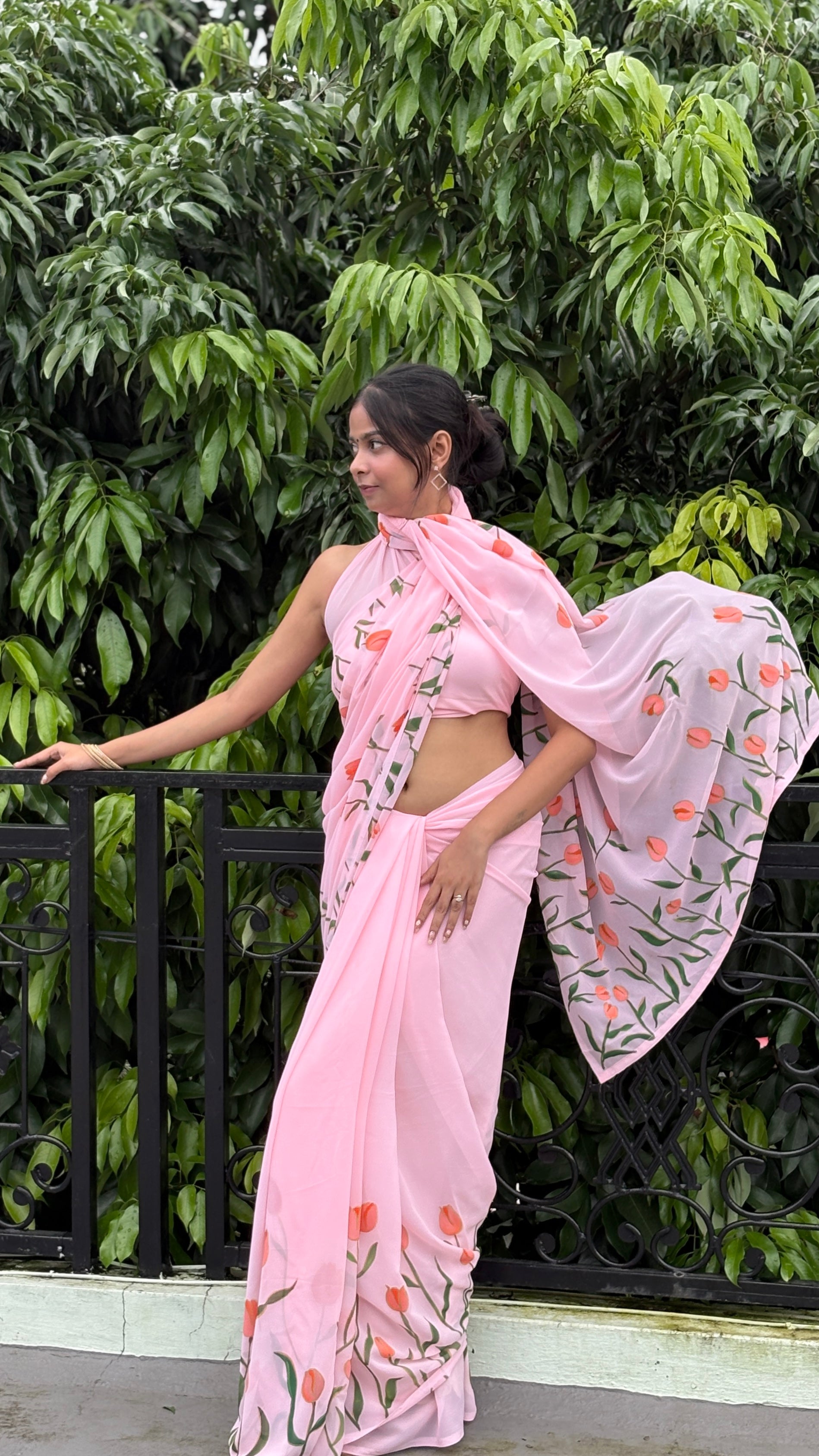Hand-Painted Tulip Saree