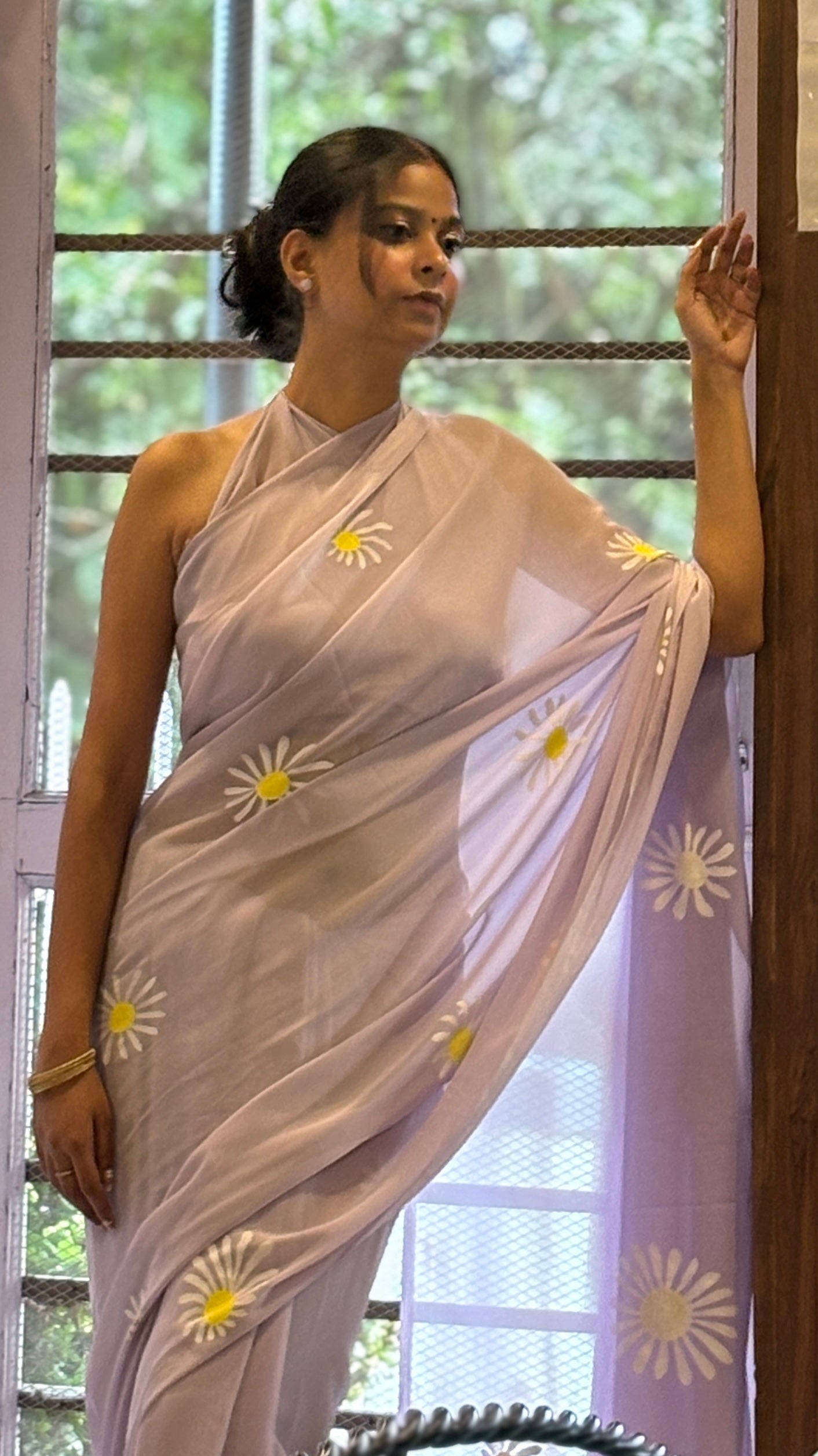 Hand-Painted Lavender Saree