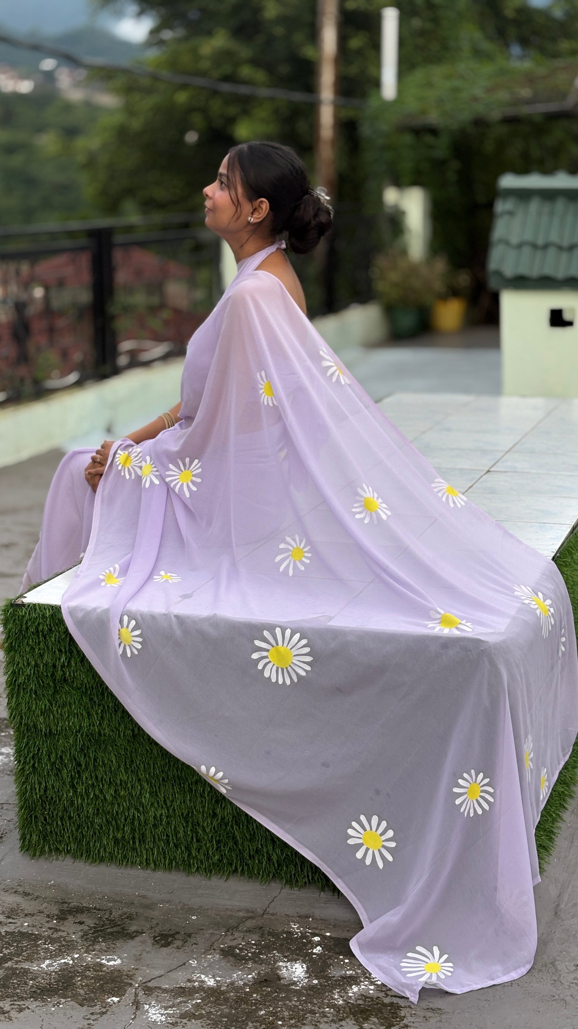 Hand-Painted Lavender Saree