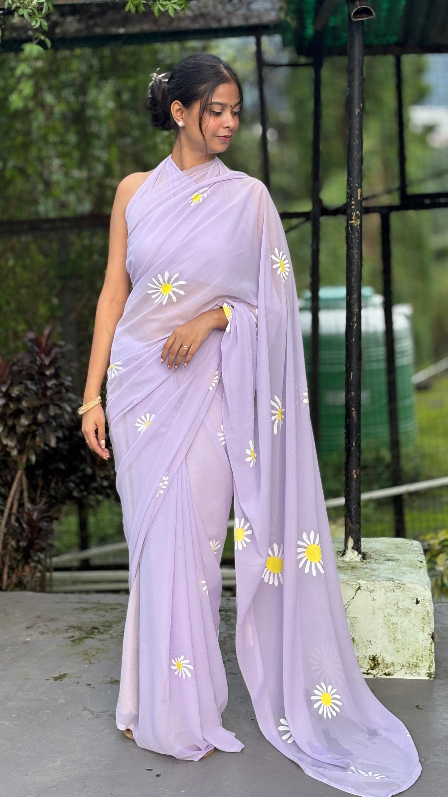 Hand-Painted Lavender Saree