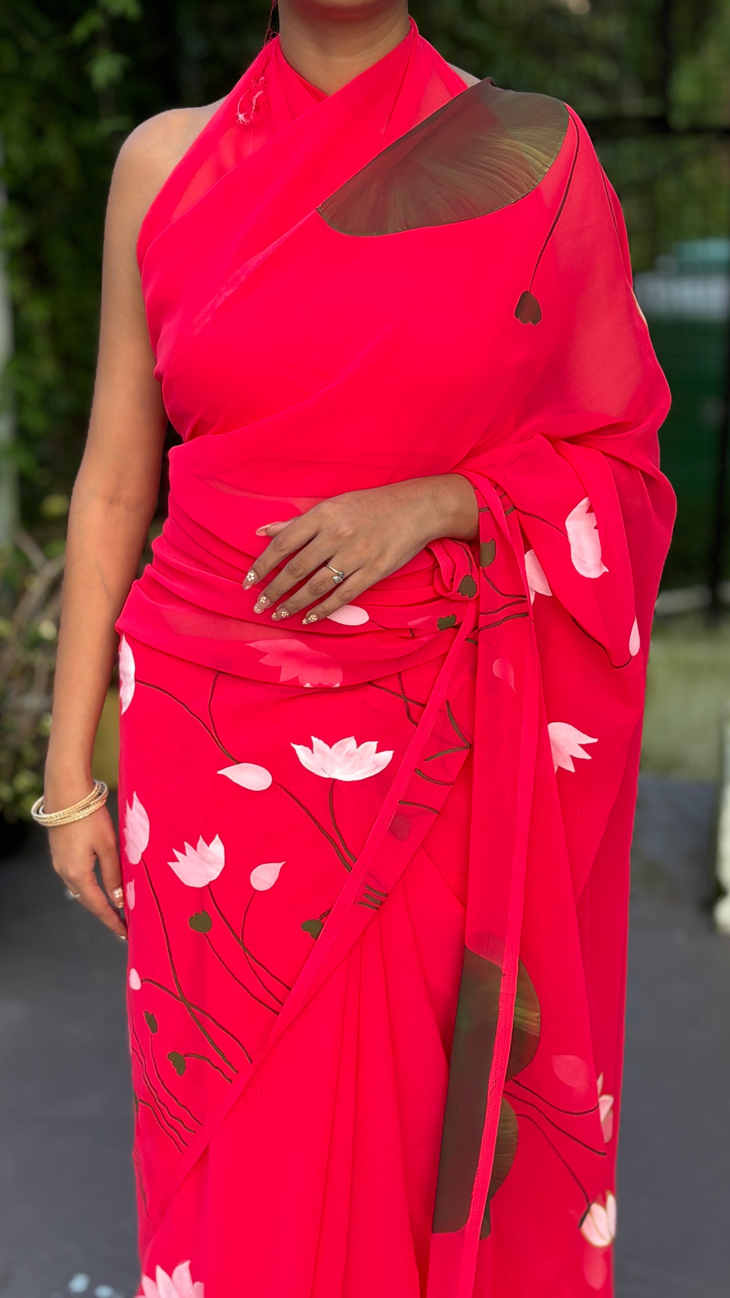 Hand-Painted Elegant swan Saree