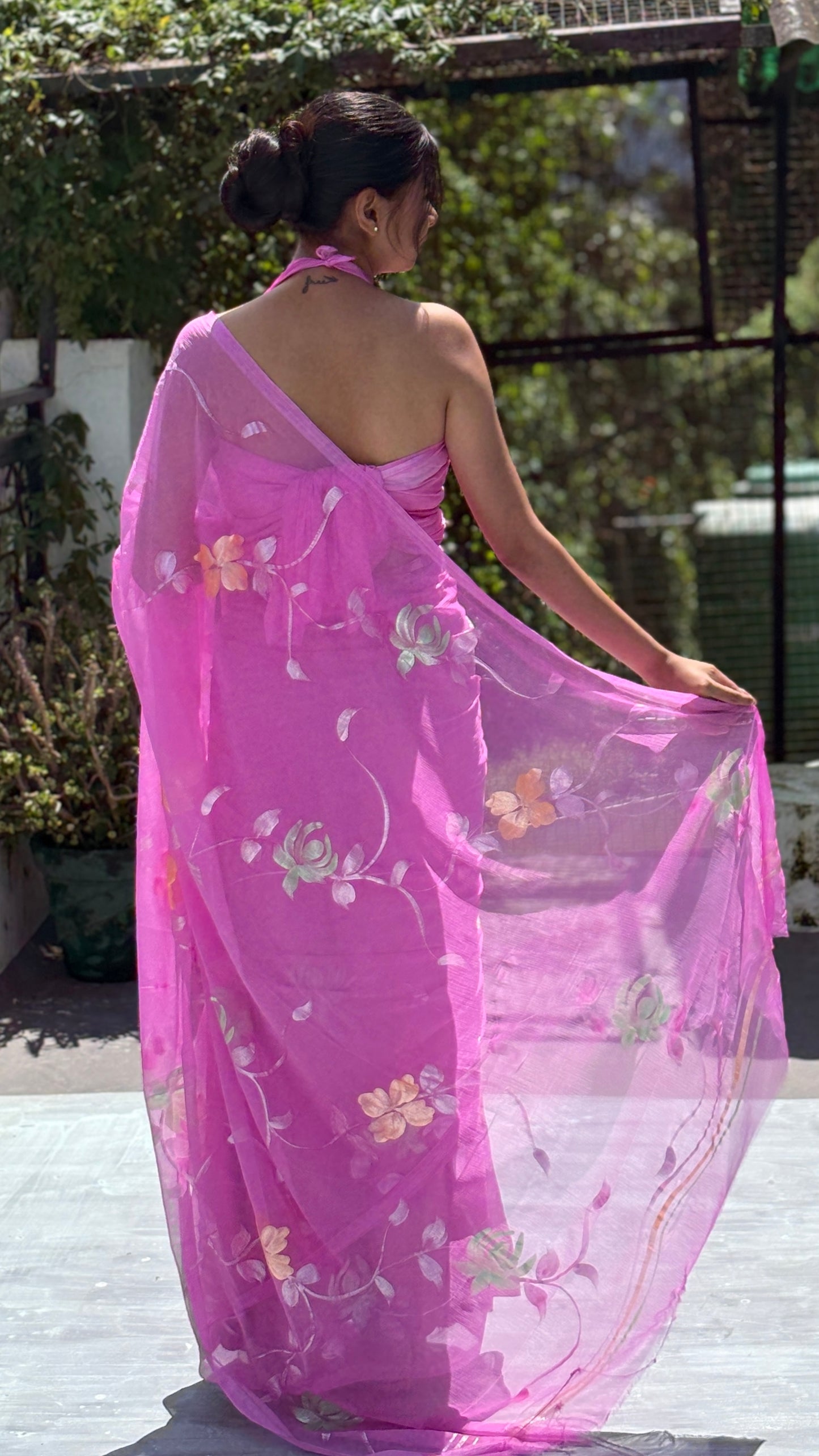 Hand-Painted Pink Saree