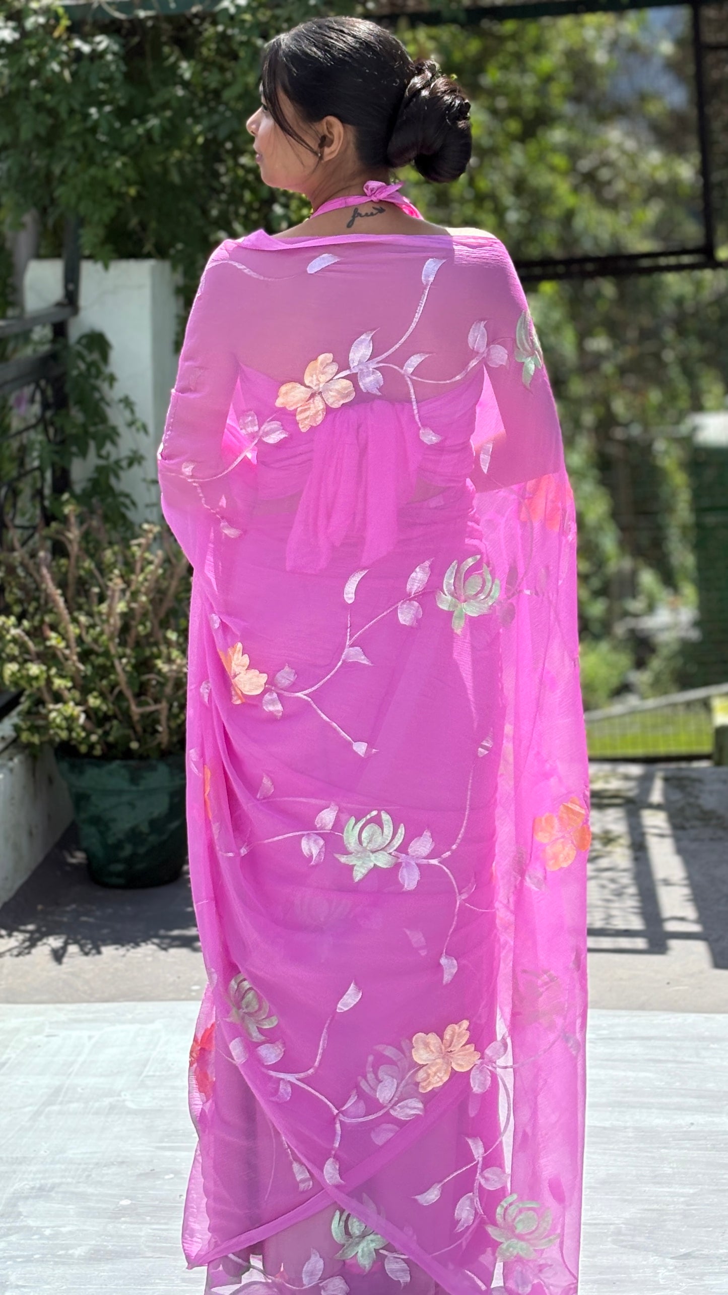 Hand-Painted Pink Saree
