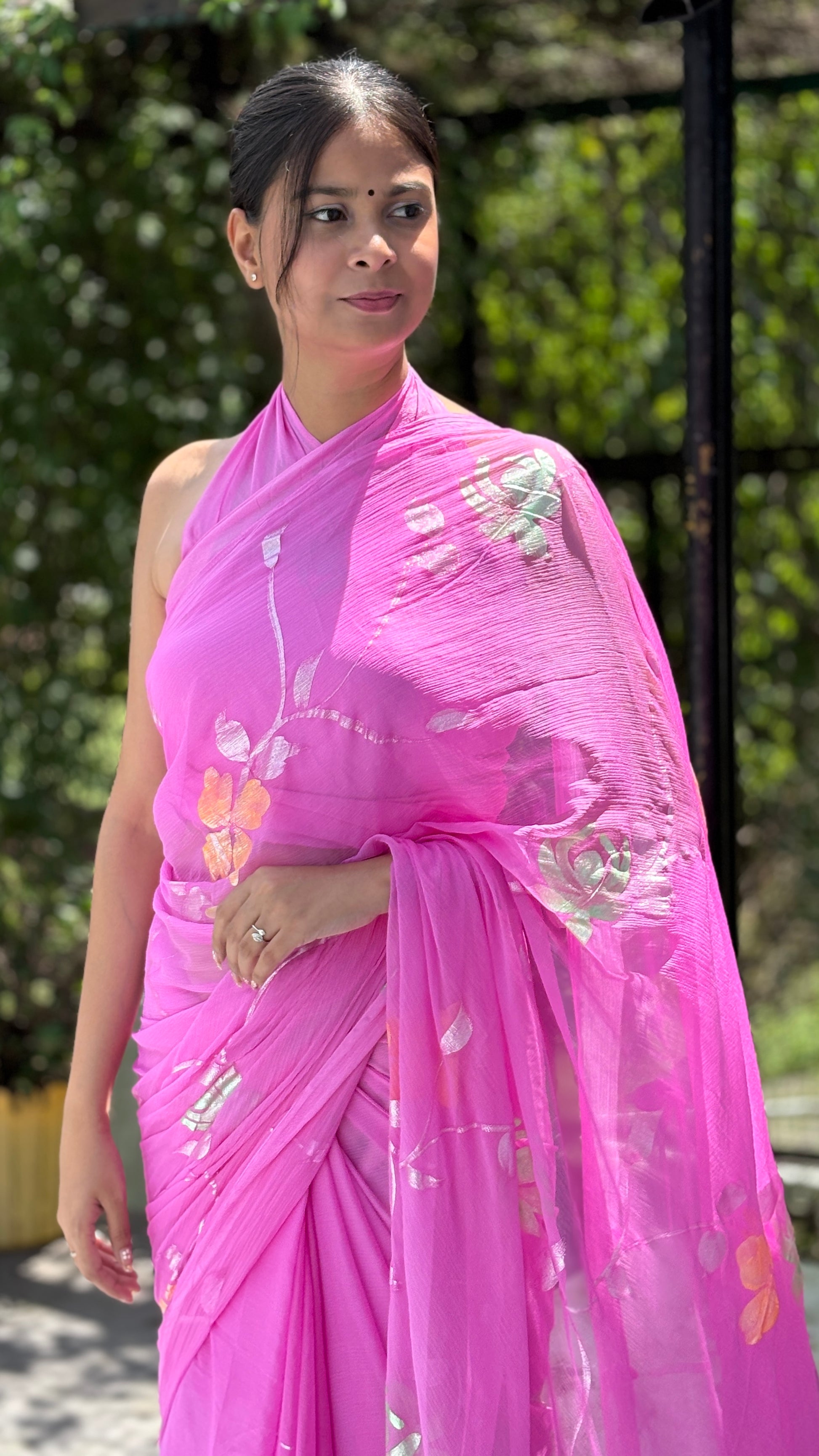 Hand-Painted Pink Saree