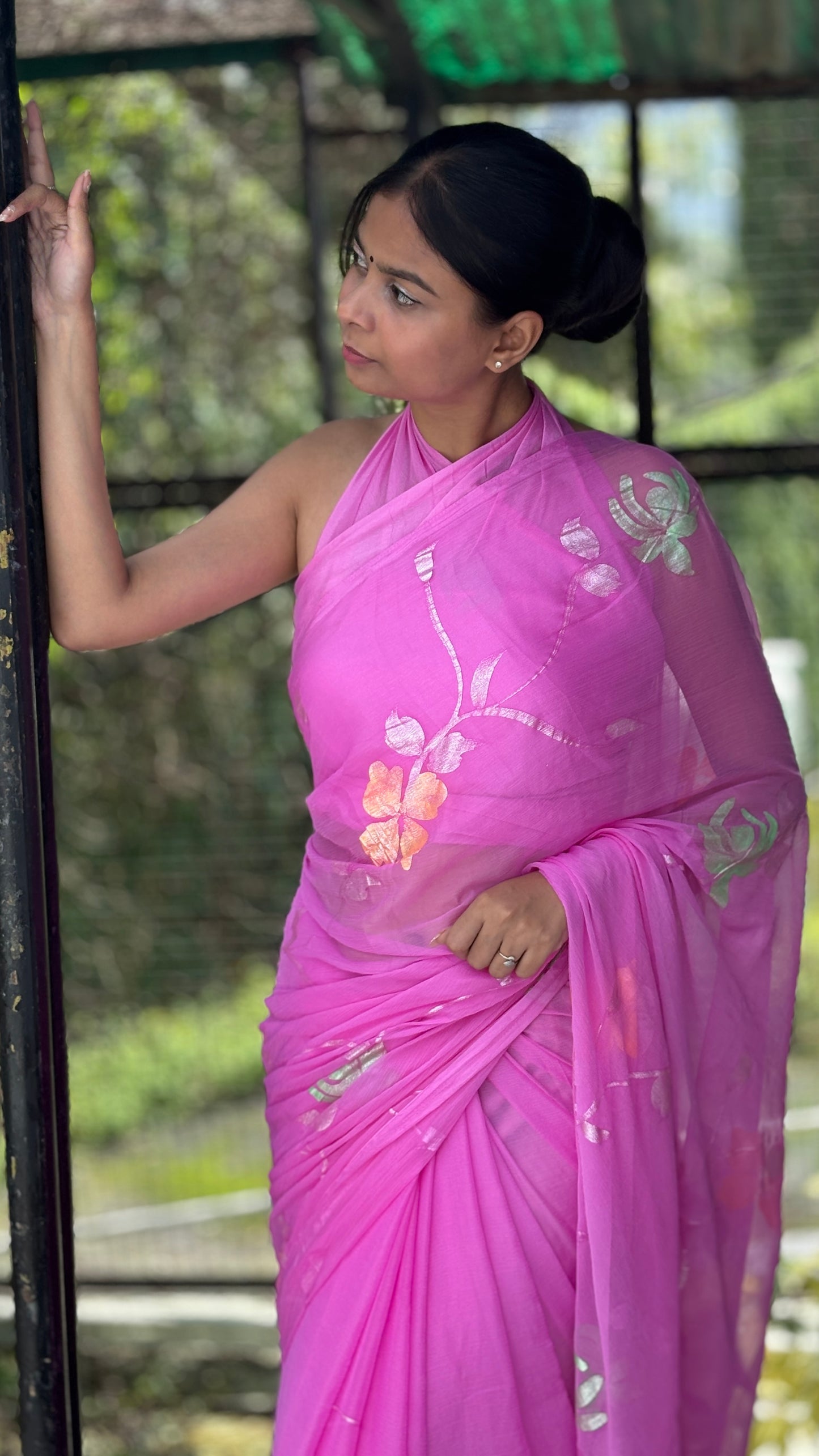 Hand-Painted Pink Saree