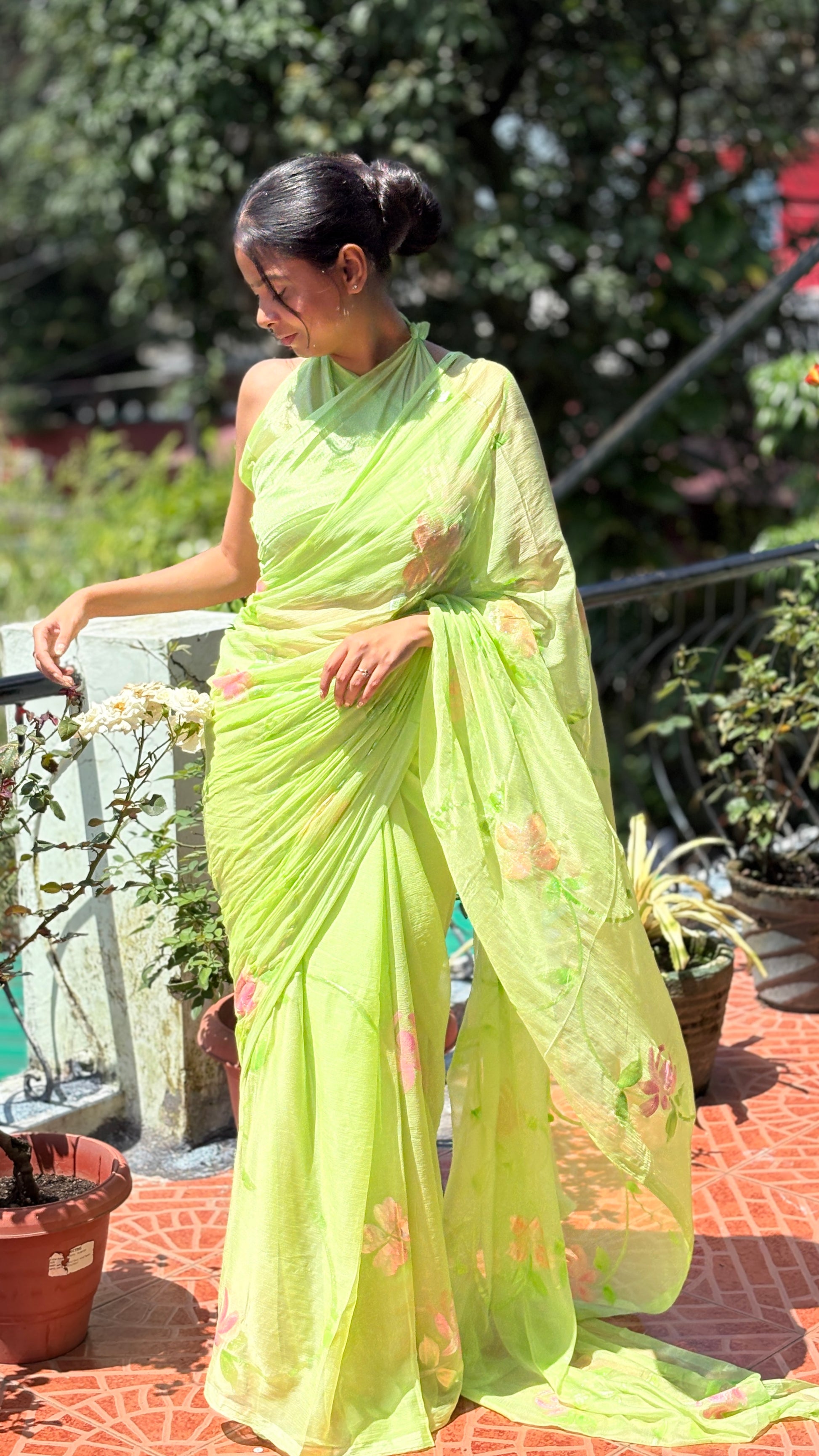 Hand-Painted Green Saree