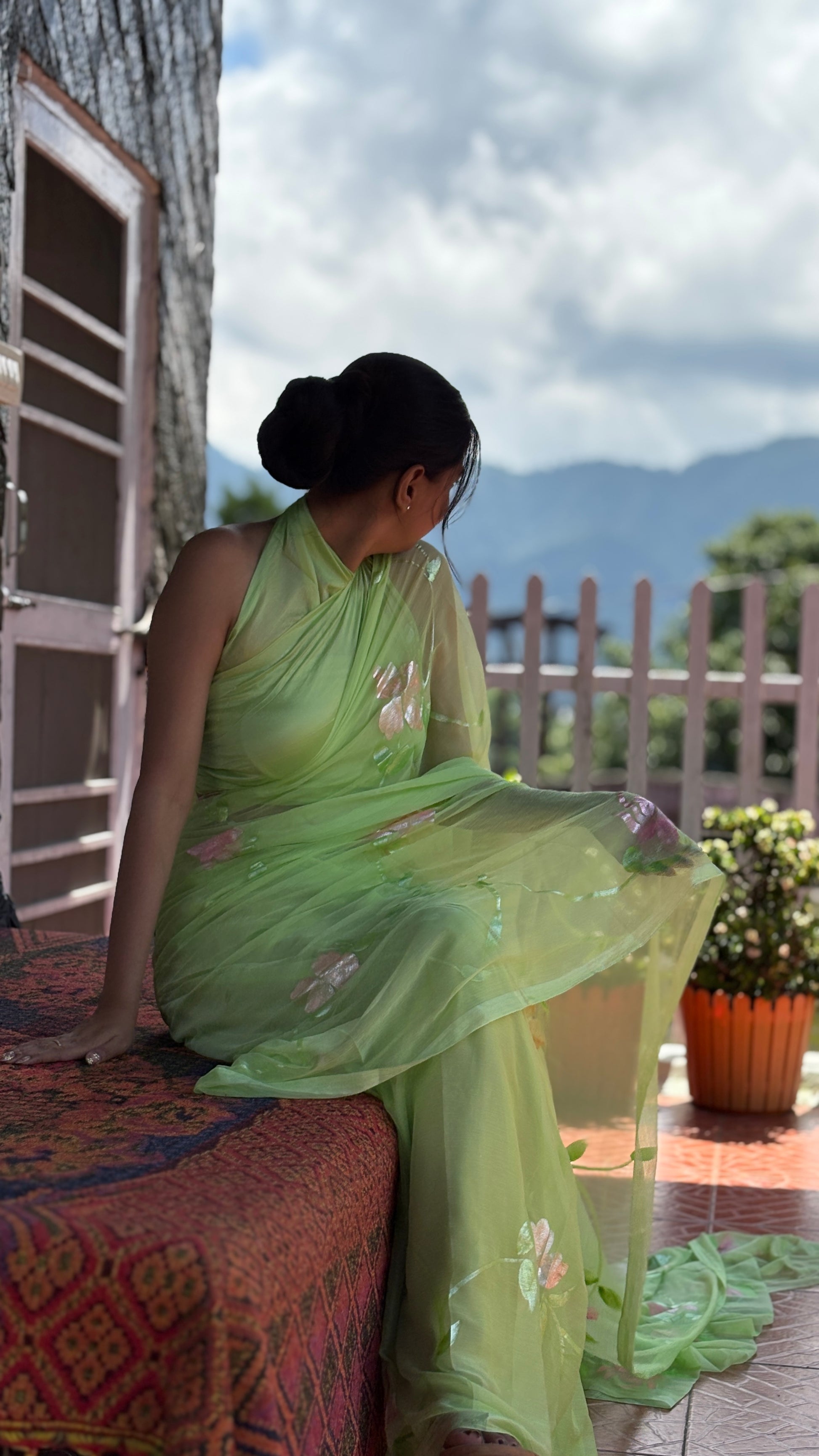 Hand-Painted Green Saree