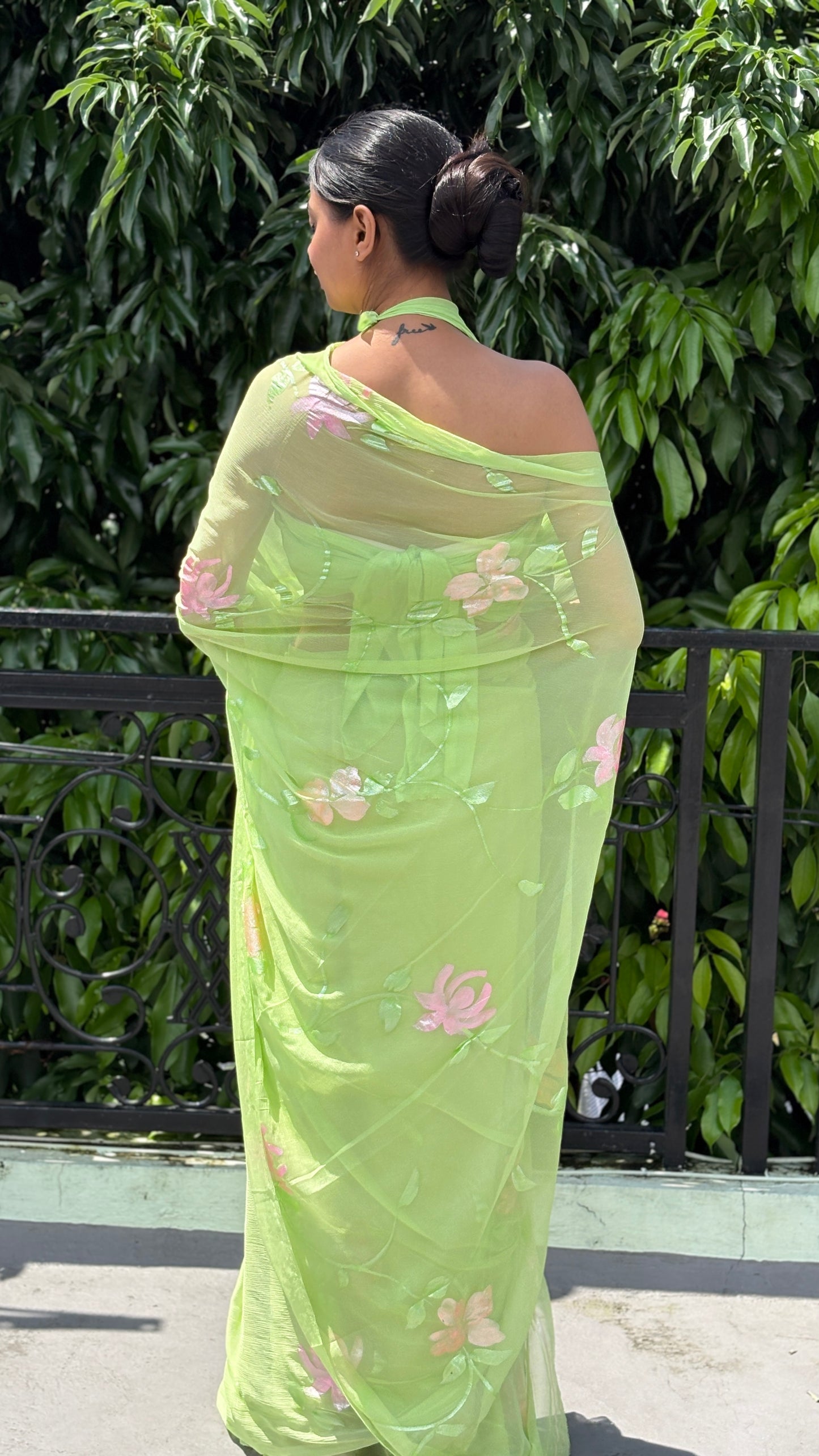 Hand-Painted Green Saree