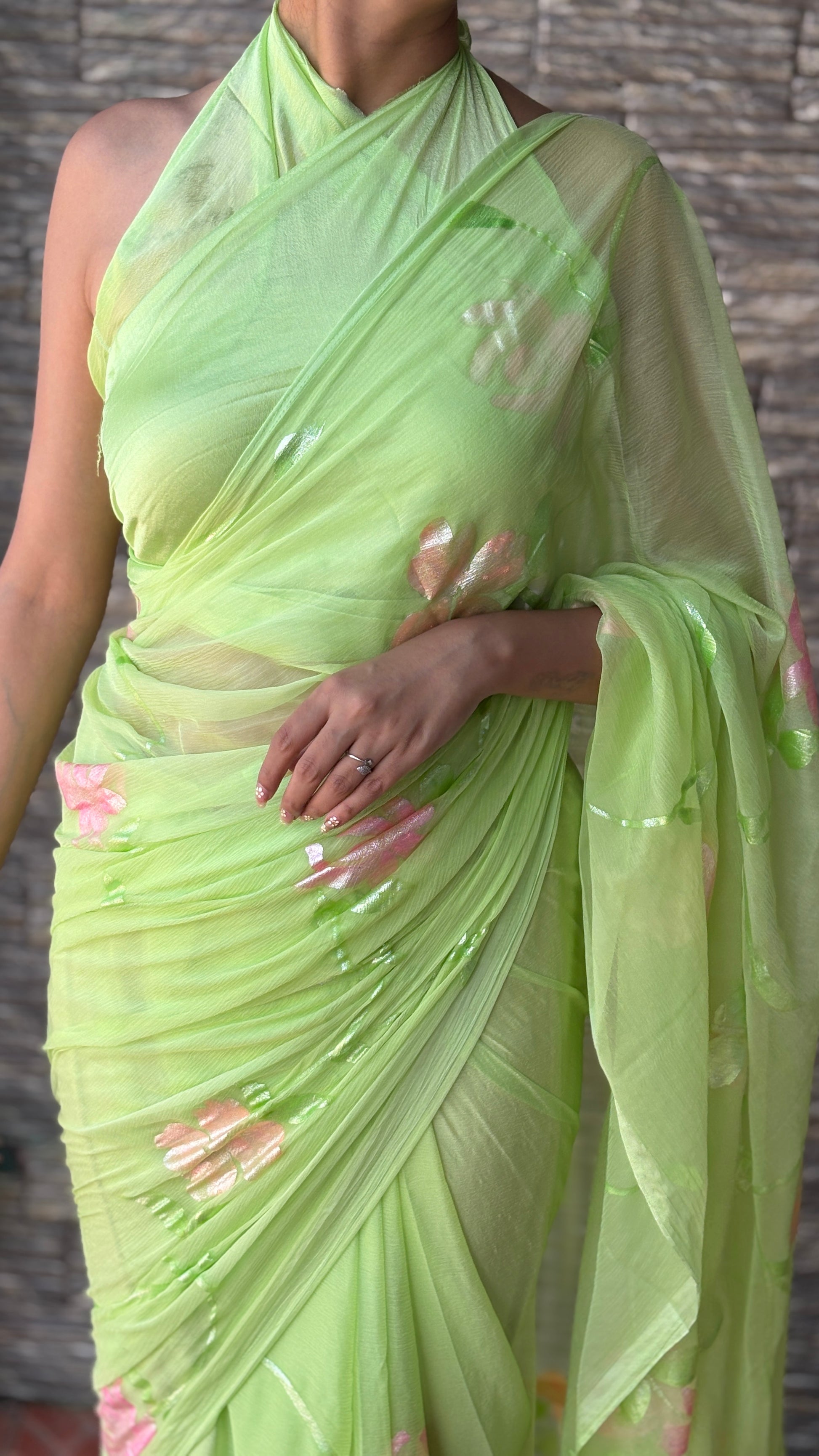 Hand-Painted Green Saree