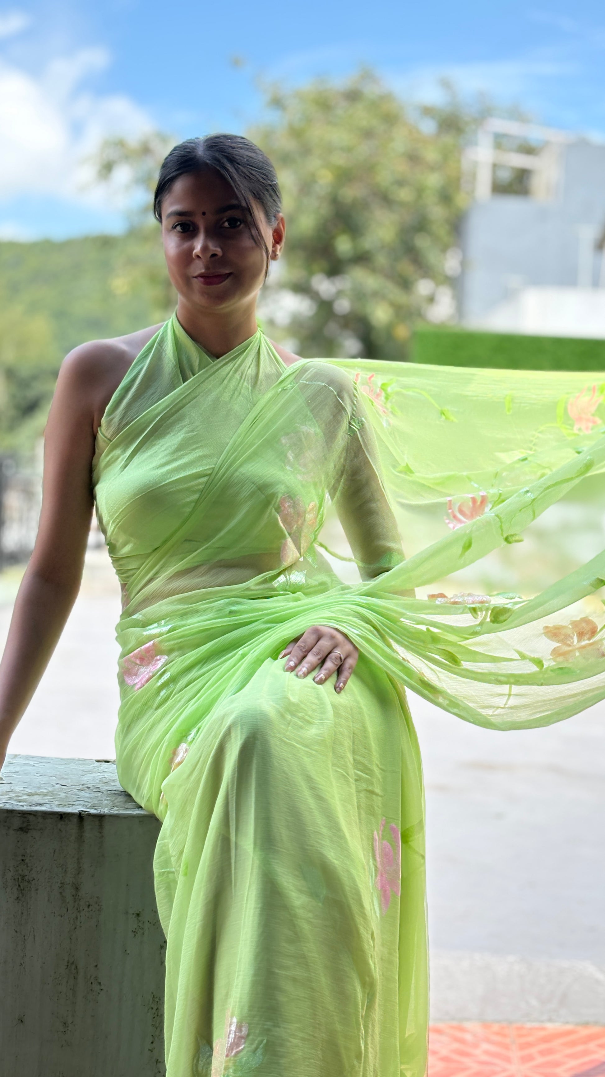 Hand-Painted Green Saree