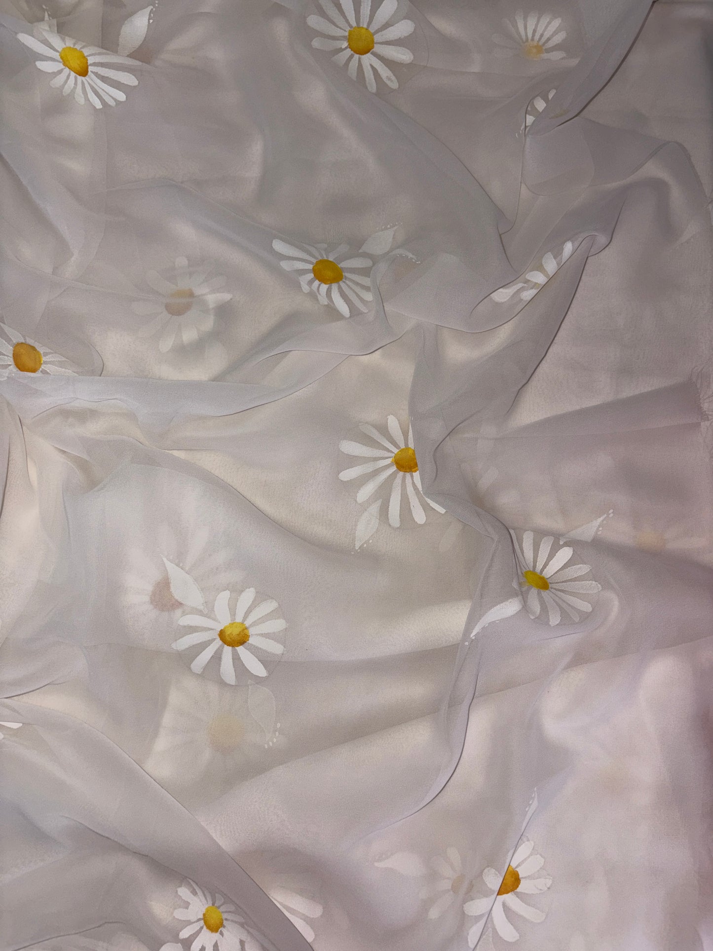 White Hand-Painted Saree