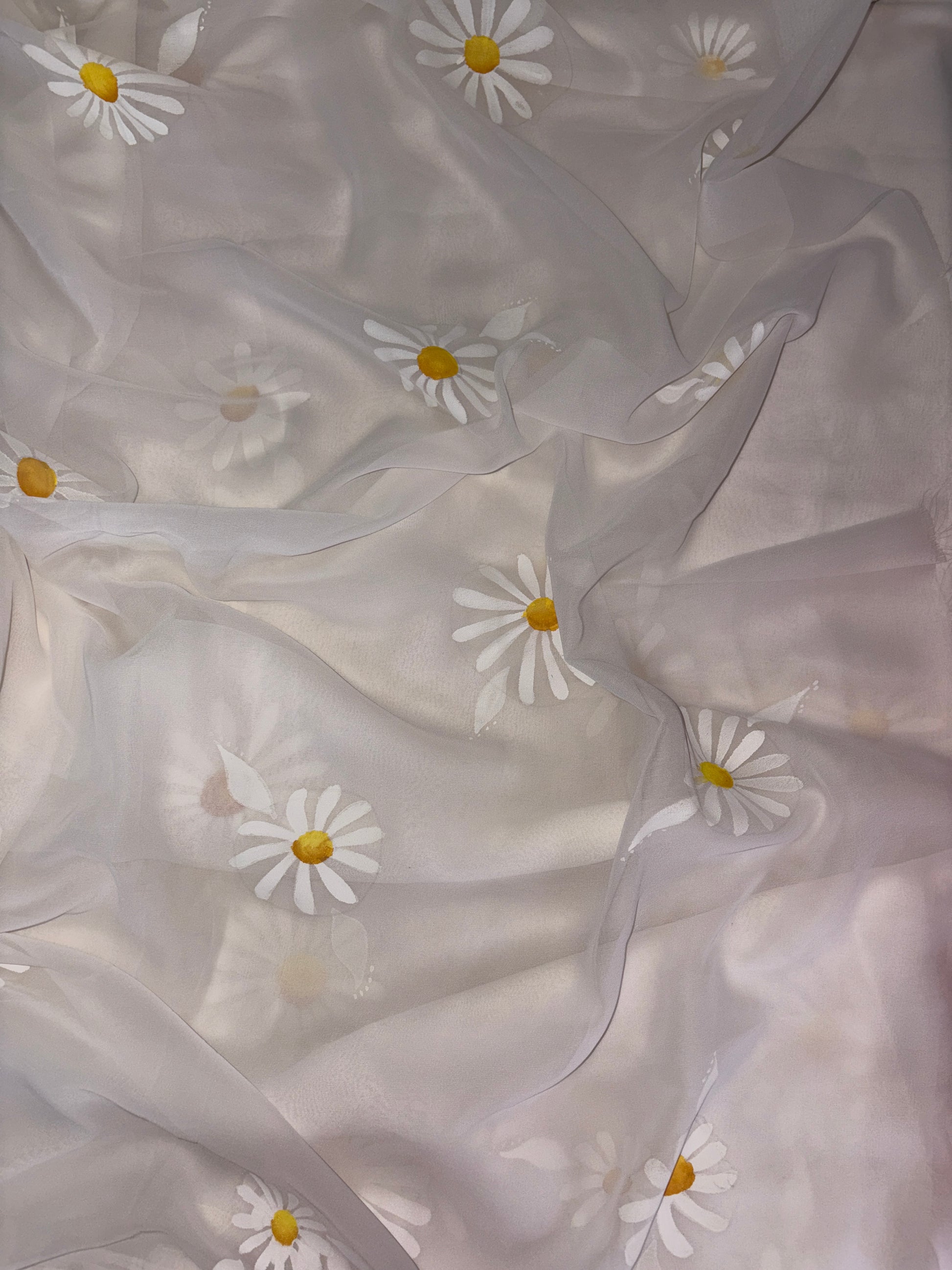White Hand-Painted Saree