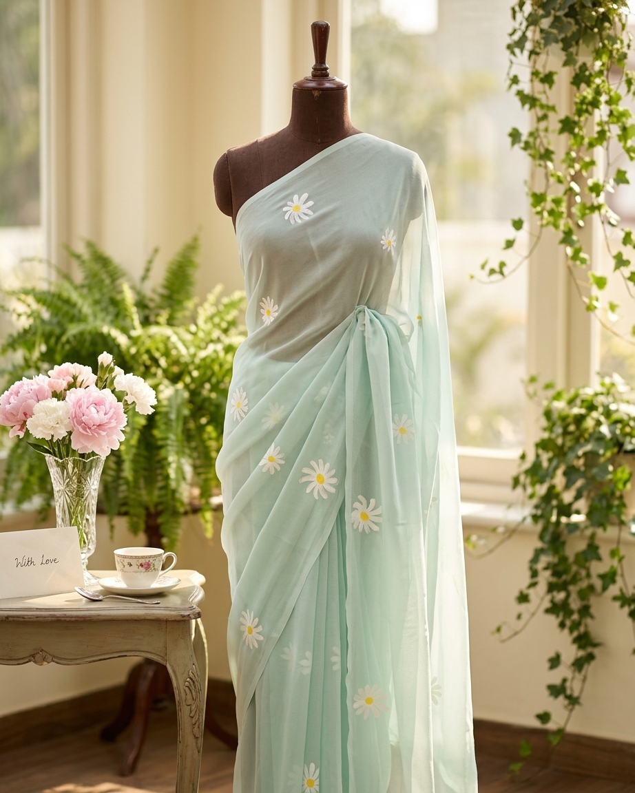 Gulbahaar — Hand-Painted Daisy Saree