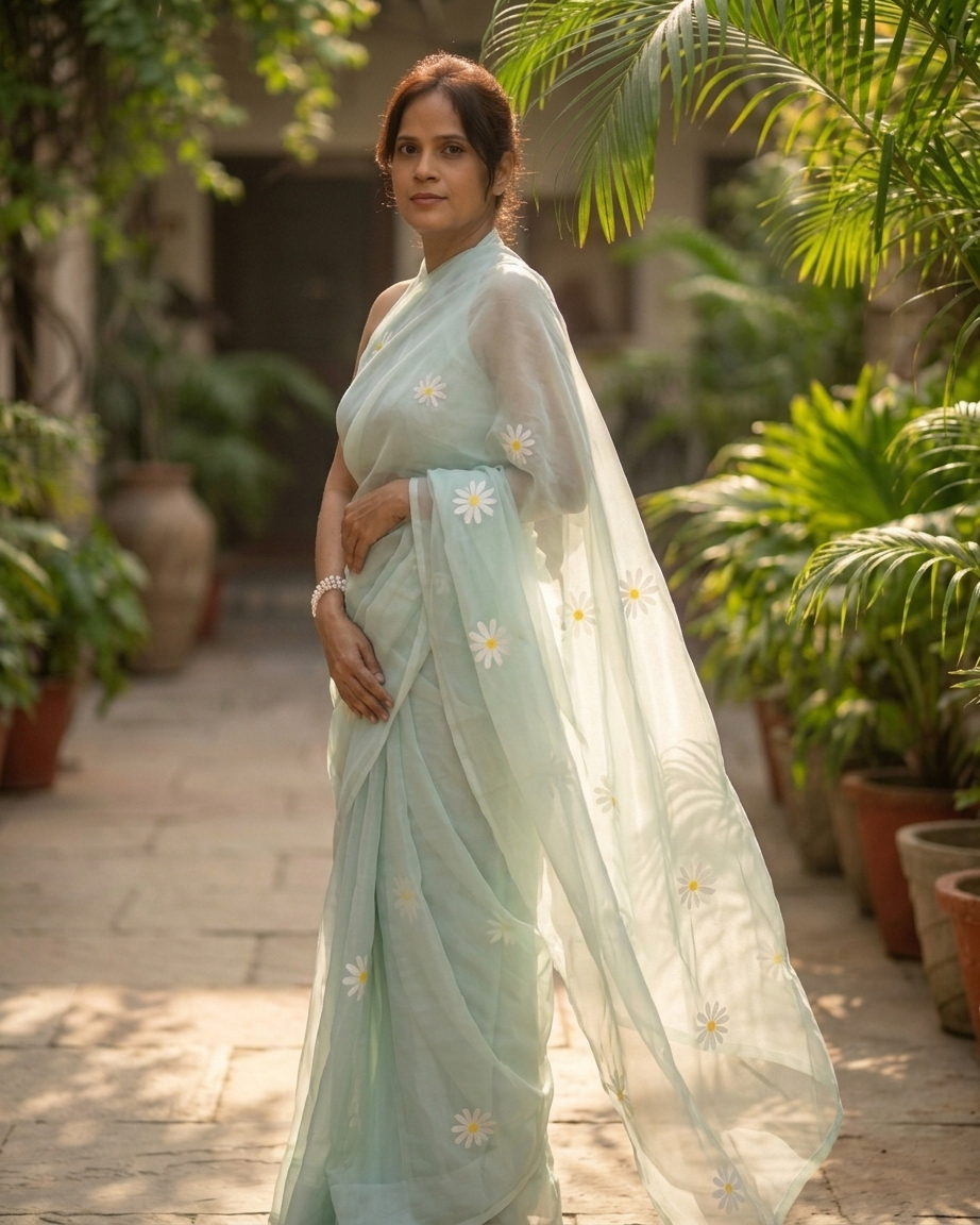 Gulbahaar — Hand-Painted Daisy Saree