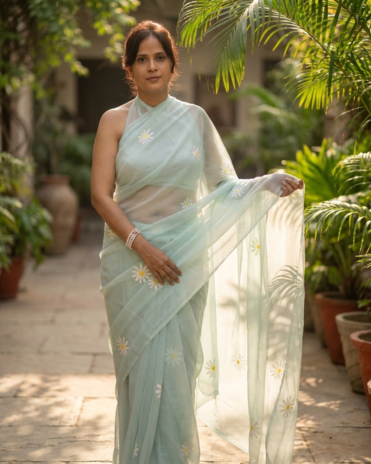 Gulbahaar — Hand-Painted Daisy Saree
