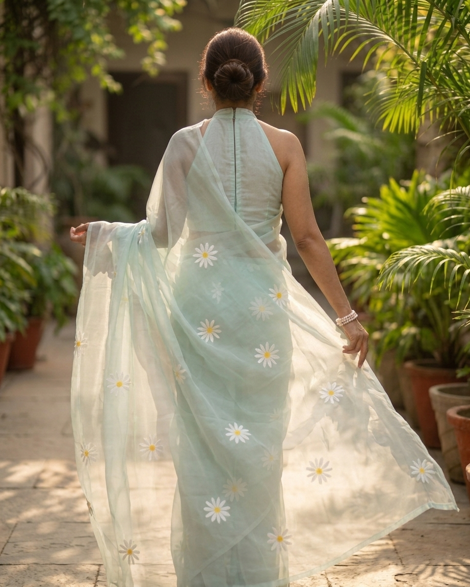 Gulbahaar — Hand-Painted Daisy Saree