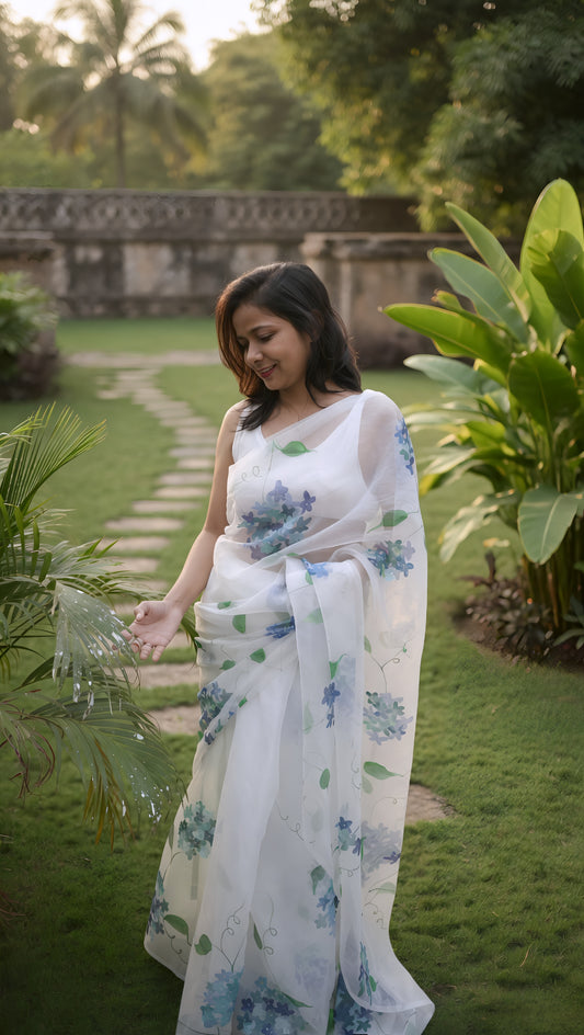 Neelam - Handpainted organza saree