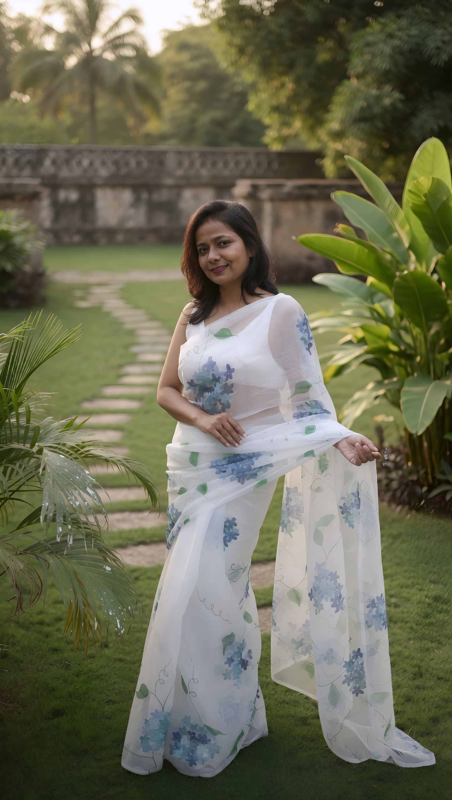 Neelam - Handpainted organza saree