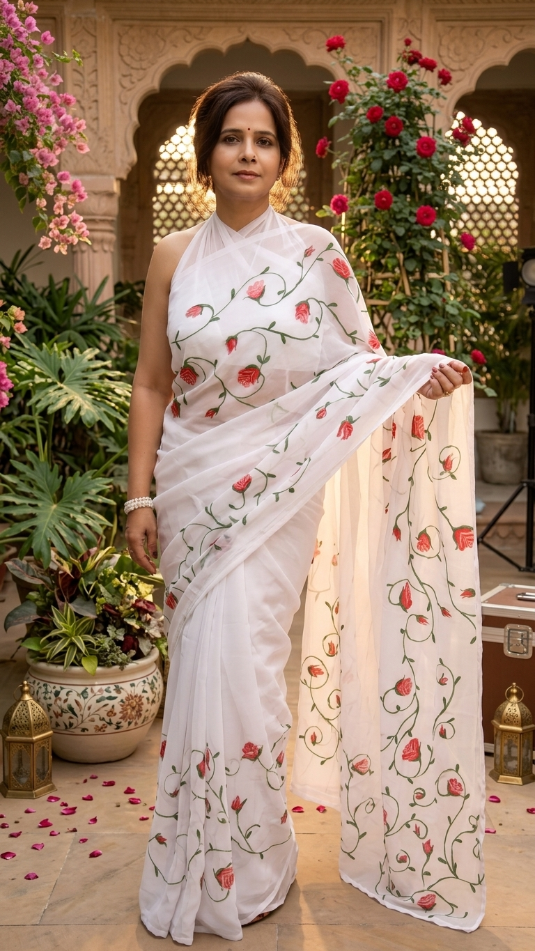 Gulabari — Hand-Painted Rose Saree