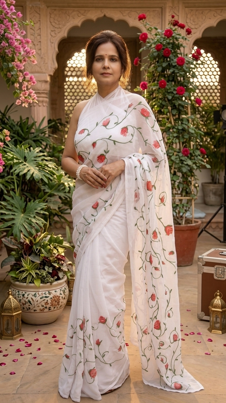 Gulabari — Hand-Painted Rose Saree