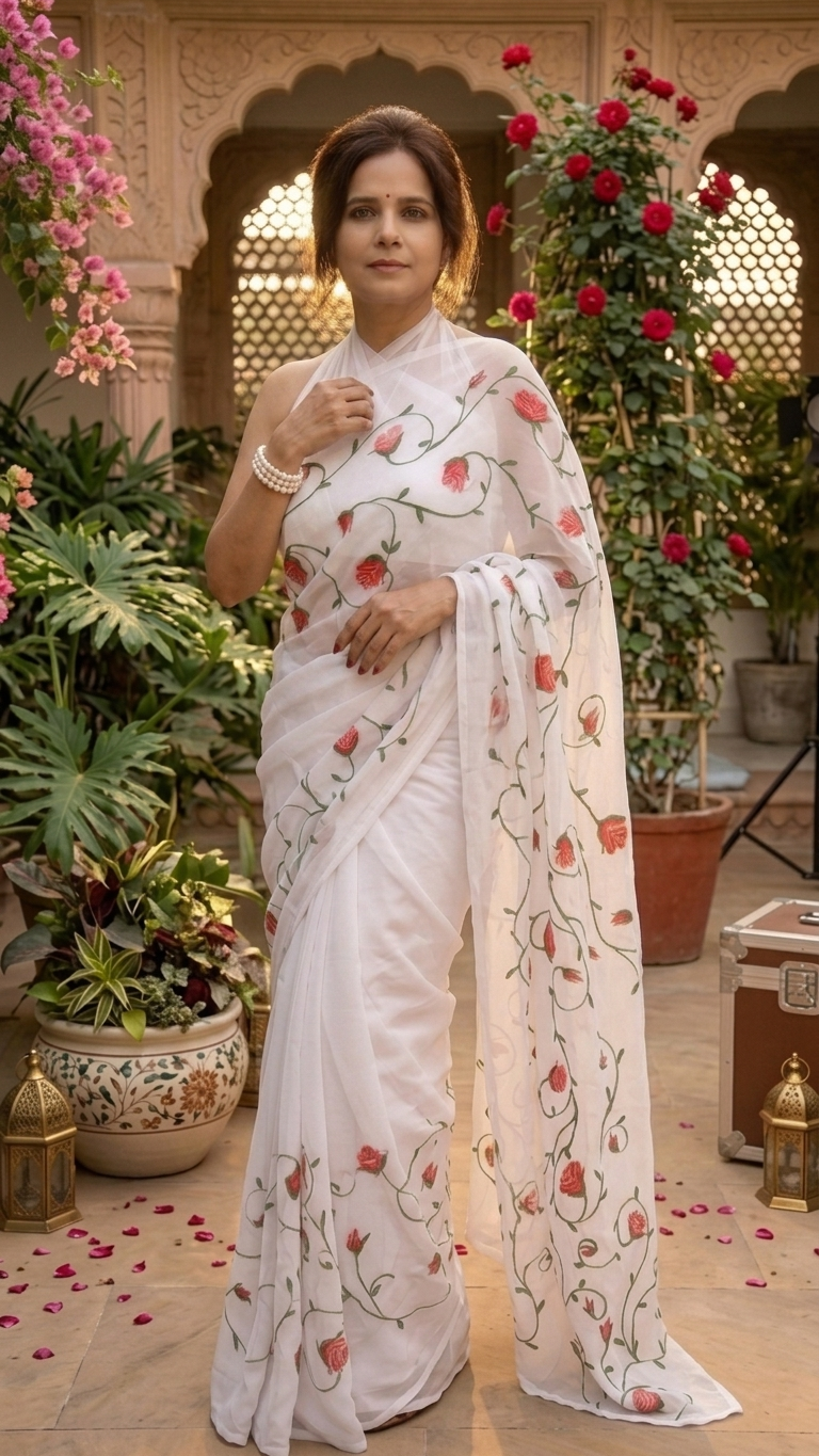 Gulabari — Hand-Painted Rose Saree