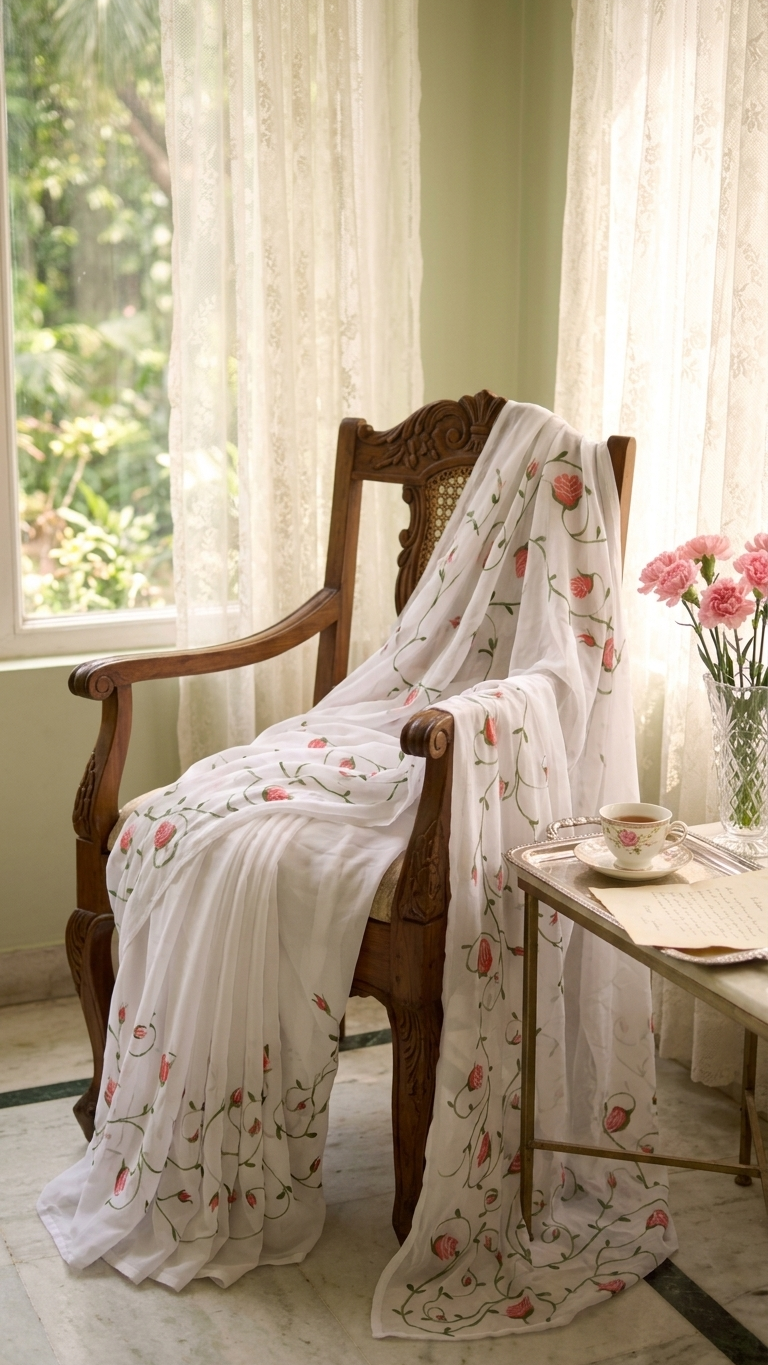 Gulabari — Hand-Painted Rose Saree