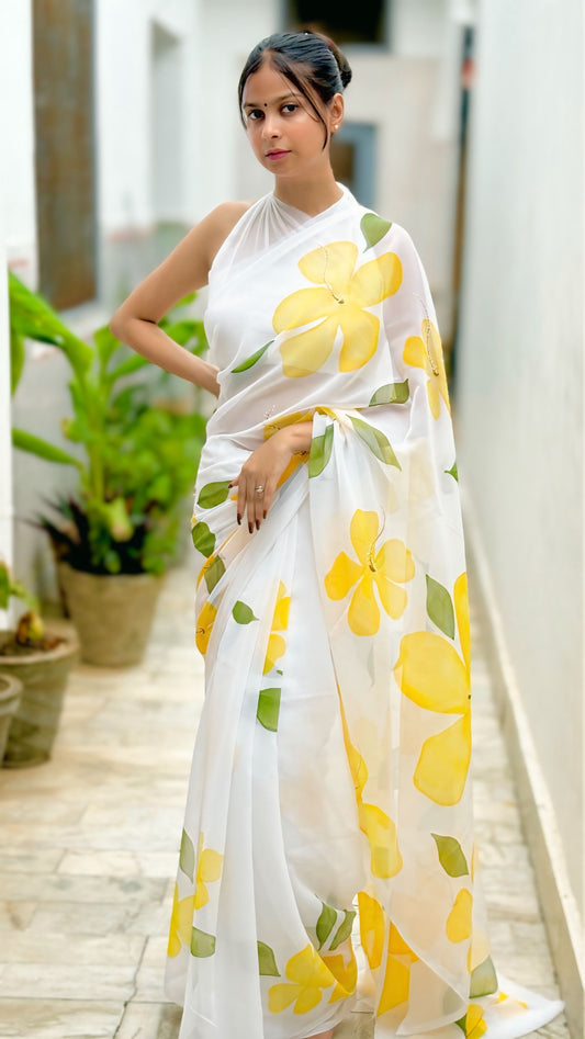 Hand-Painted Gold-Tone Saree