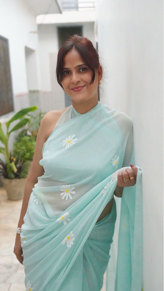 Hand-Painted Daisy Saree