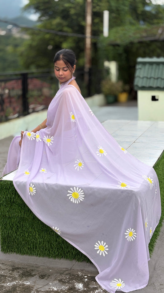 Hand-Painted Lavender Saree