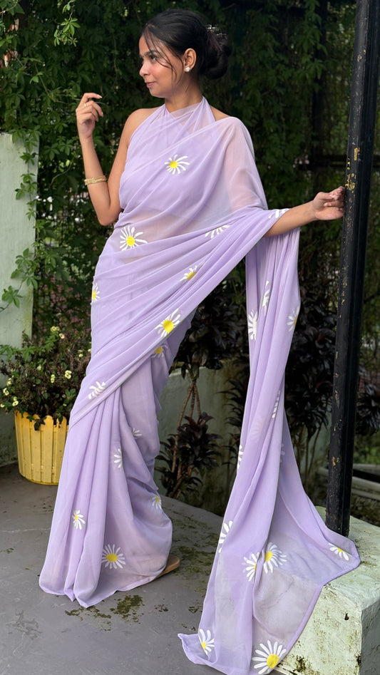 Hand-Painted Lavender Saree