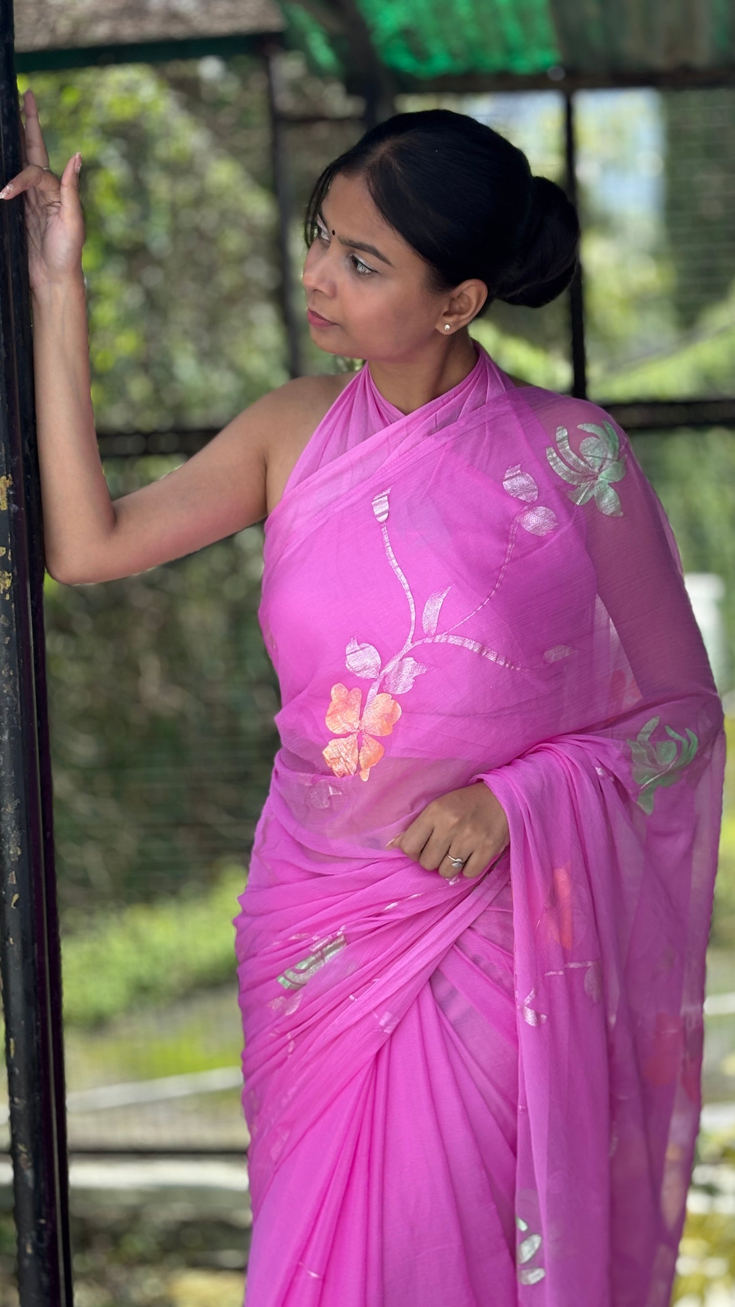 Hand-Painted Pink Saree