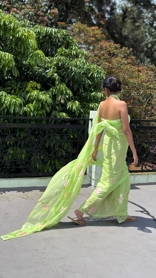 Hand-Painted Green Saree