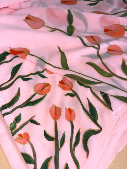 Hand-Painted Tulip Saree