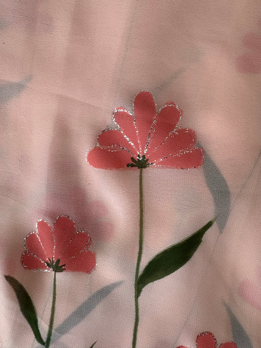 Hand-Painted Peach Saree